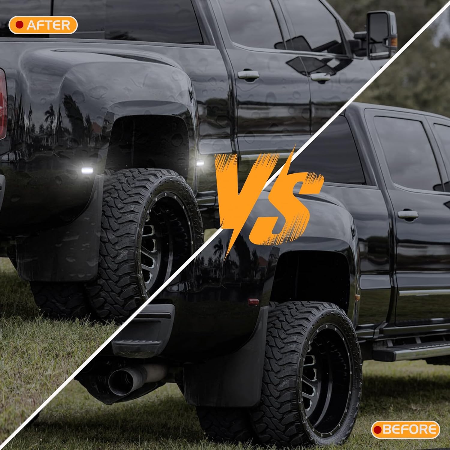 White LED Dually Fender Side Marker Lights for 2015-2025 Chevy Silverado GMC Sierra 2500HD 3500HD Truck Dual Rear Wheel Fender Bed Marker Lamps Smoked Len 4PCS