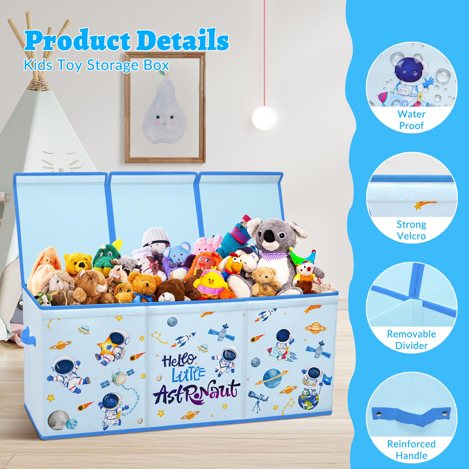 decalsweet Caja de Juguete Extra Grande con Tapa Abatible, Caja Almacenaje Oxford Plegable con Asa para Niños Niñas, Baúl Juguetes y Almacenamiento Impermeable Resistente, 96×32×40(Planeta Astronauta)