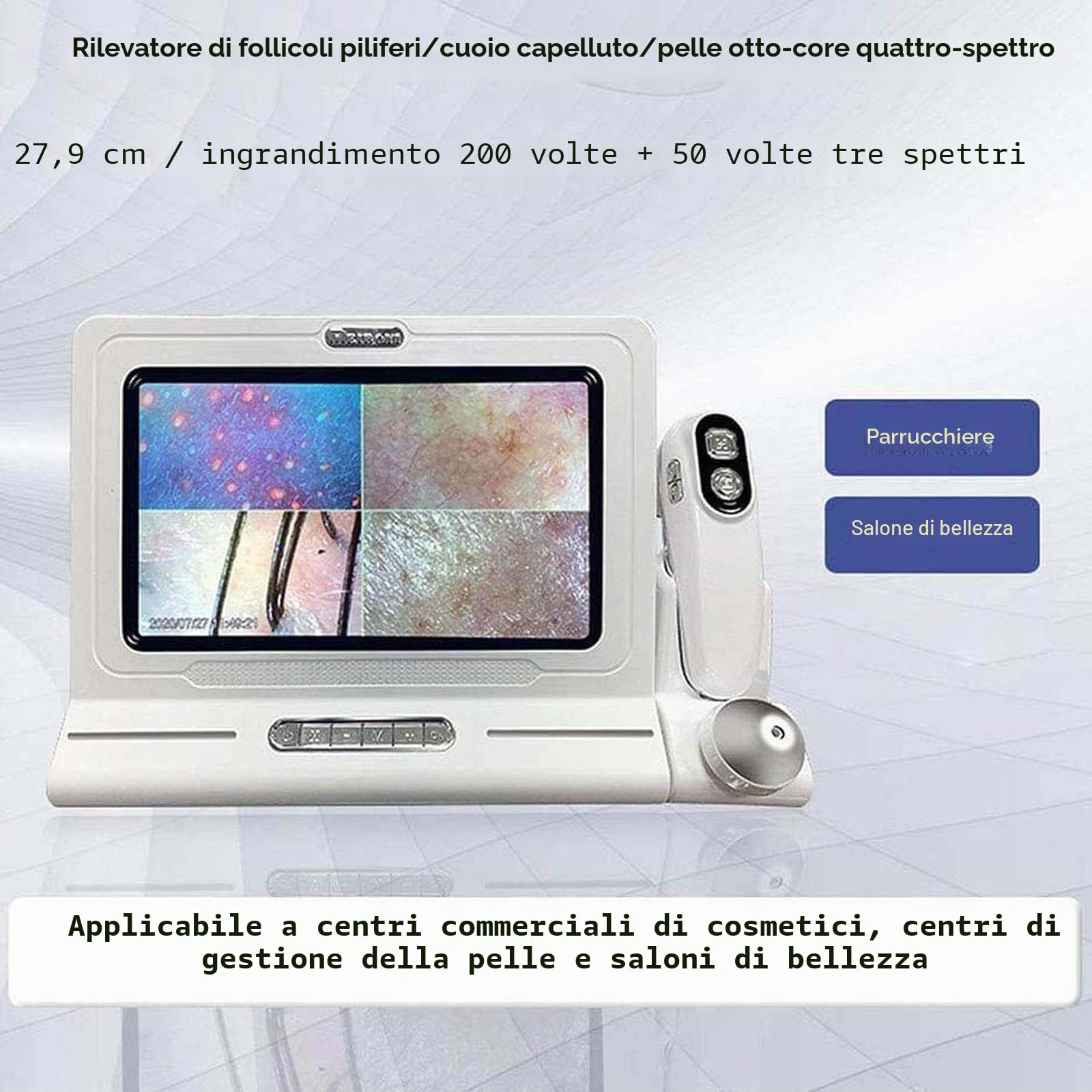 Analizzatore di capelli per diagnosi della pelle - Microscopio digitale da 28 cm per follicoli piliferi del cuoio capelluto e macchina per il rilevamento di capelli e pelle - Strumento per uso