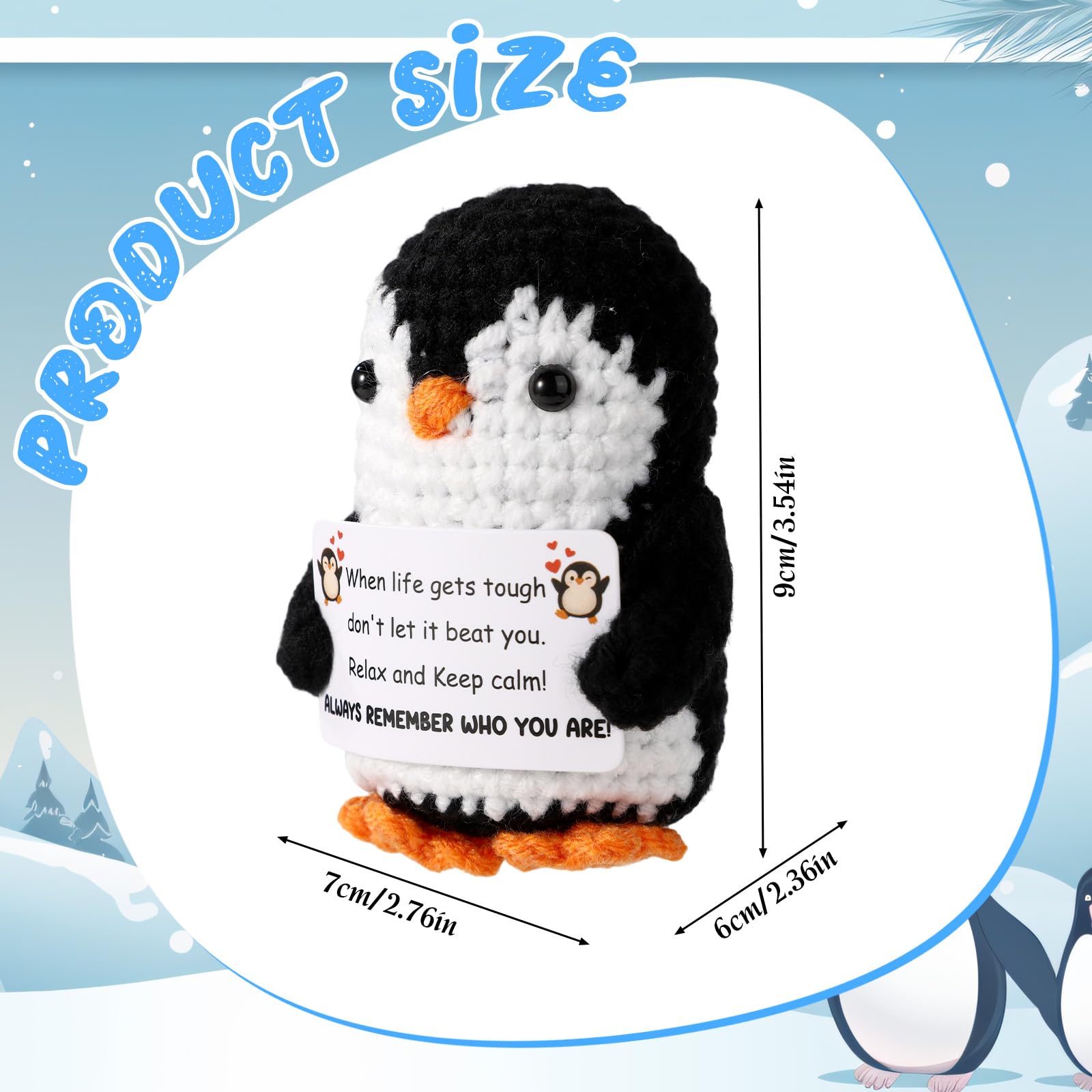 TOYMIS Pinguino Positivo, Mini Divertente Pinguino Uncinetto Carino Bambola di Patate con Biglietto di Incoraggiamento Regalo per Bambini Ragazze