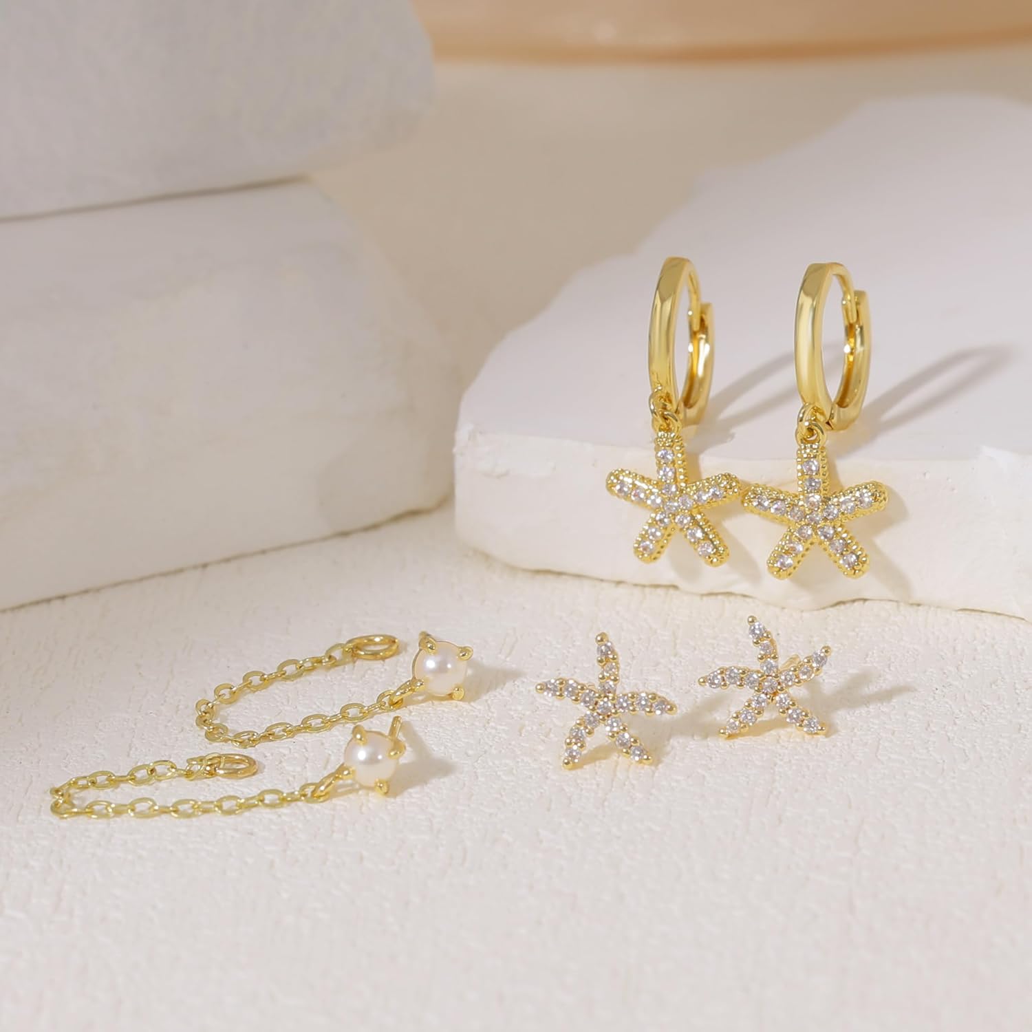 Stack Earrings For Women,Dainty 14K Gold Plated Pearl Hoop Huggie Earring Set Cute Chain Cartilage Earring Stack Trendy Hypoallergenic Long Drop Stud Earrings Jewelry - Image 6