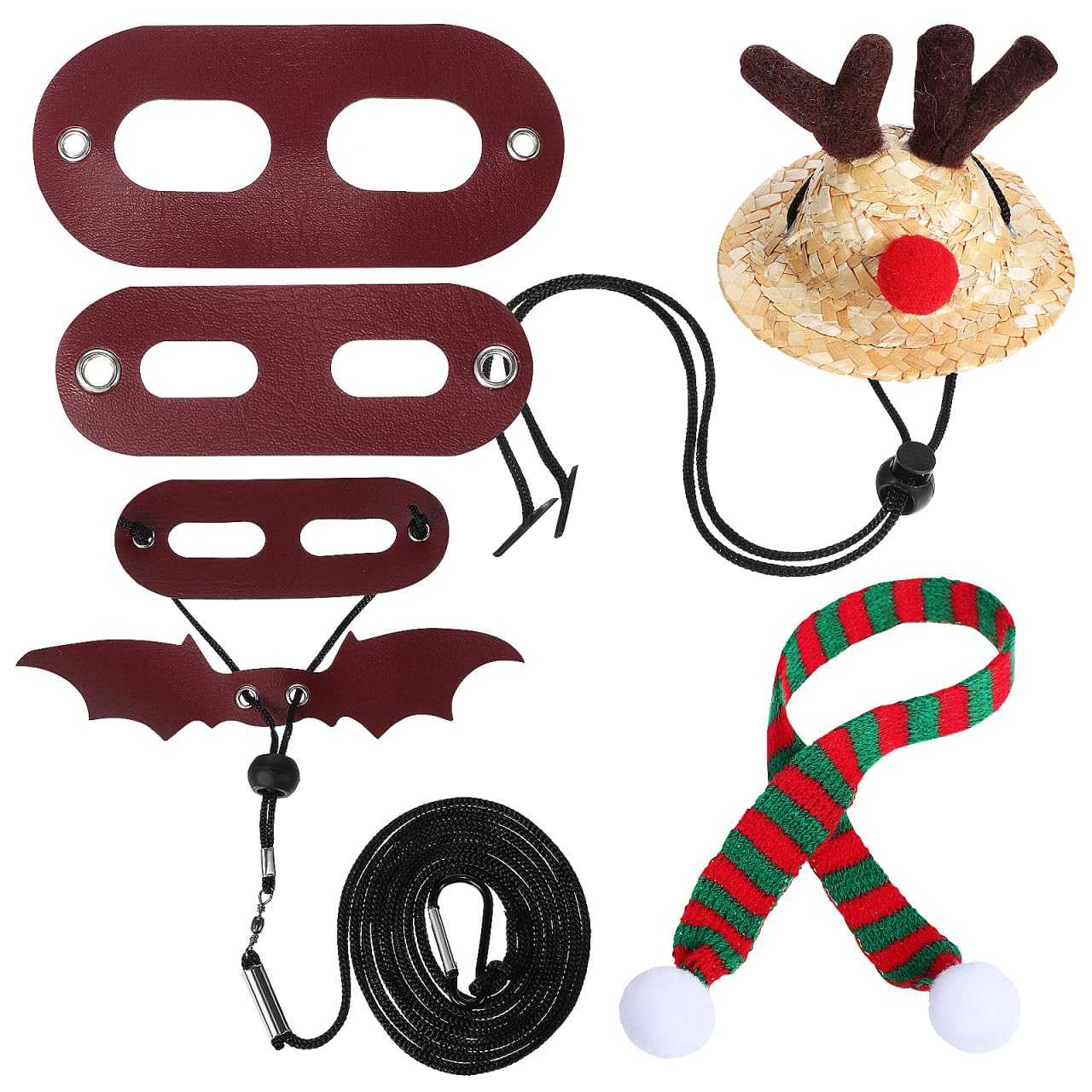 Ipetboom Christmas Lizard Suit for Bearded Dragons Holiday Pet Clothing Set with Elk Hat Scarf and Leash - Comfortable and Durable Accessories for Small Lizards