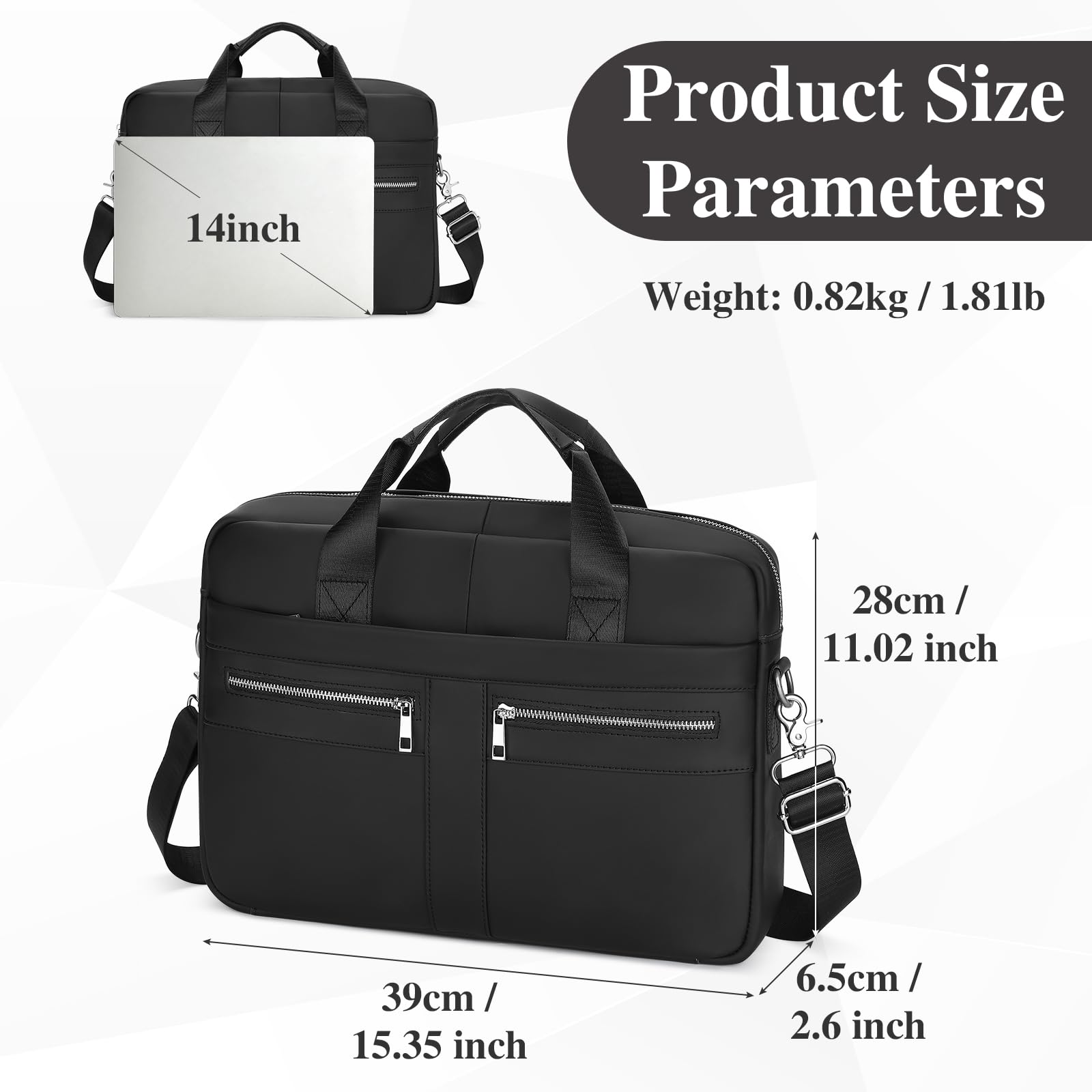 VINBAGGE Sac pour ordinateur portable de 14 pouces, sac à dos en cuir pour homme, sacs d'affaires, mallette de travail, bandoulière en cuir véritable