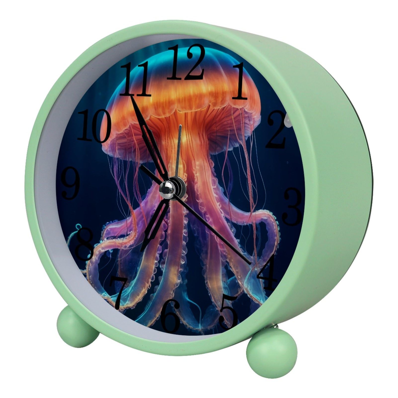 etoenbrc Jellyfish 10.9" Alarm Clock,Small Battery Operated Clock, Slient Plastic Table Clock for Living Room Decor,Bedroom,Office