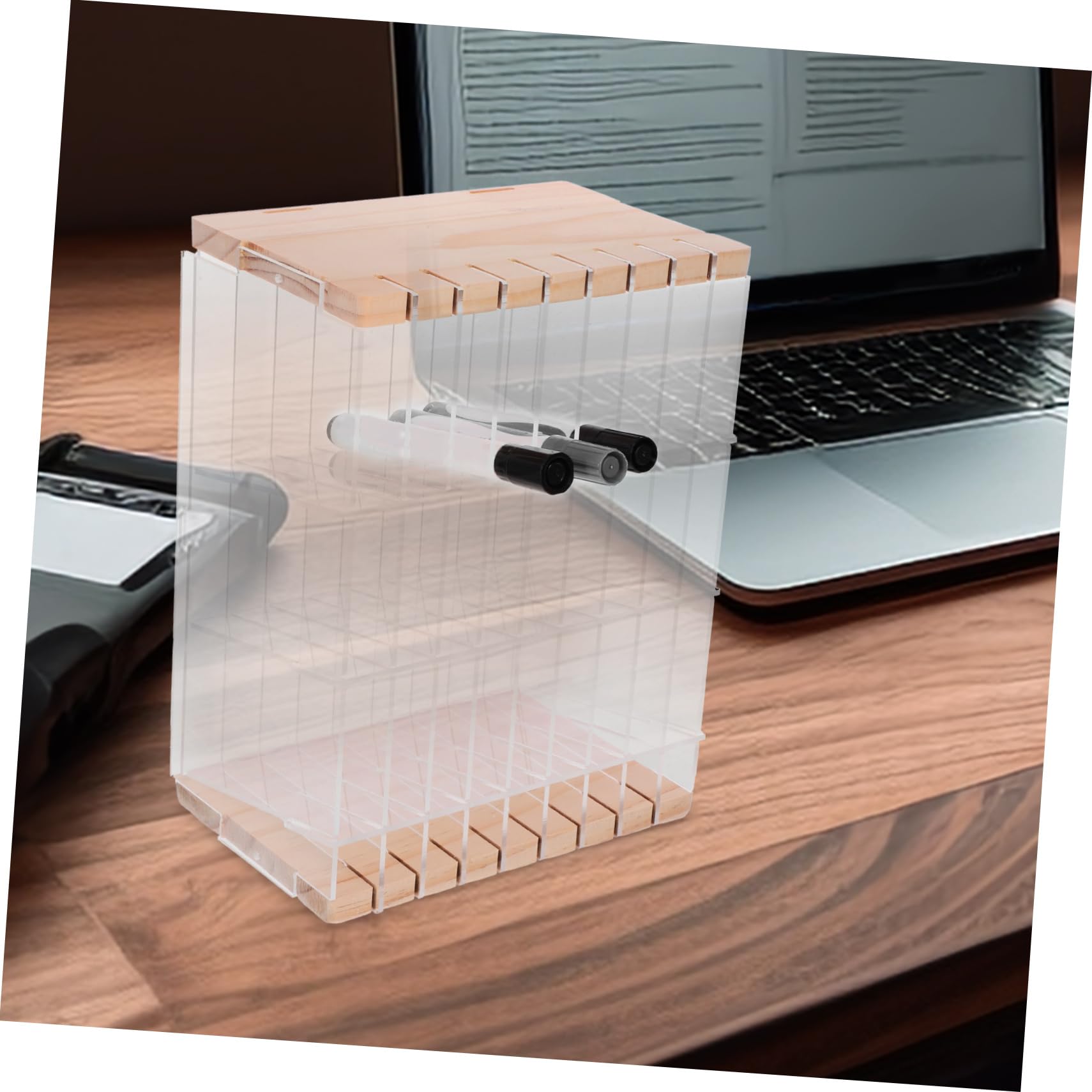 EXCEART Acryl und Holz Multifunktionaler Stifteorganizer Schulbeginn Party