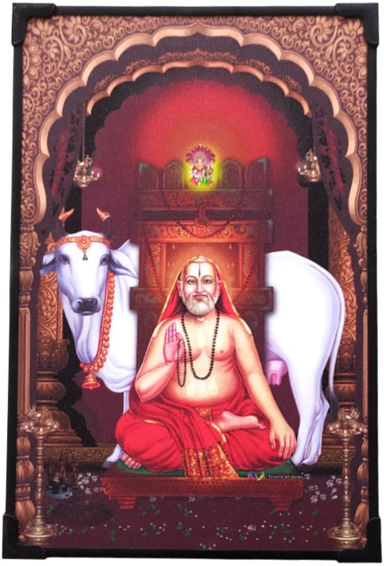 Raghavendra Swamy Photo Frame, Premium 8 * 12 Inch Laminated Vinyl Print, 8 mm MDF Board (Raghavendra Swamy (RSCB))