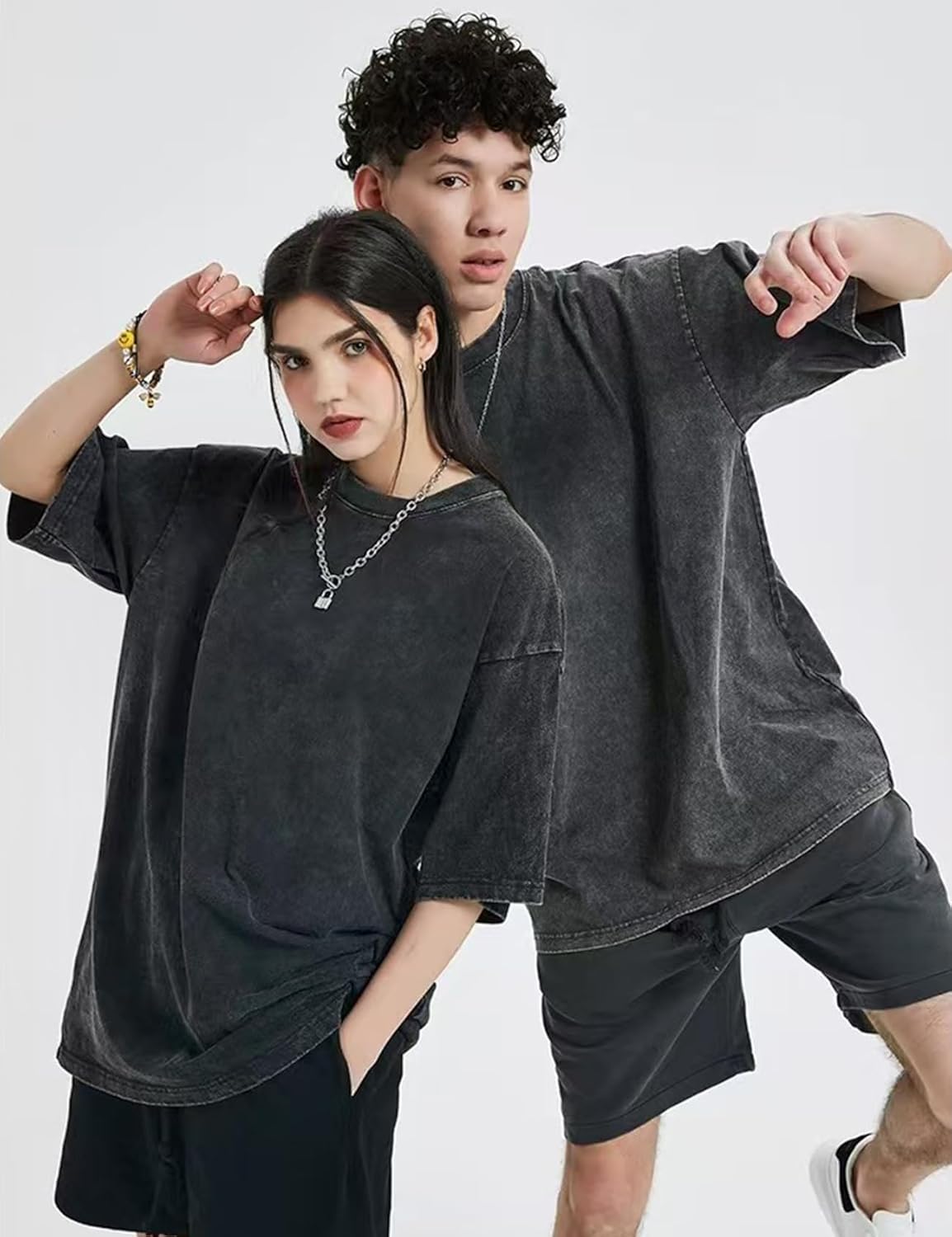 Yimoon Mens Oversized T Shirt Heavy Cotton Vintage Baggy Tee Casual Loose Short Sleeve Acid Wash Unisex Tops - Image 4