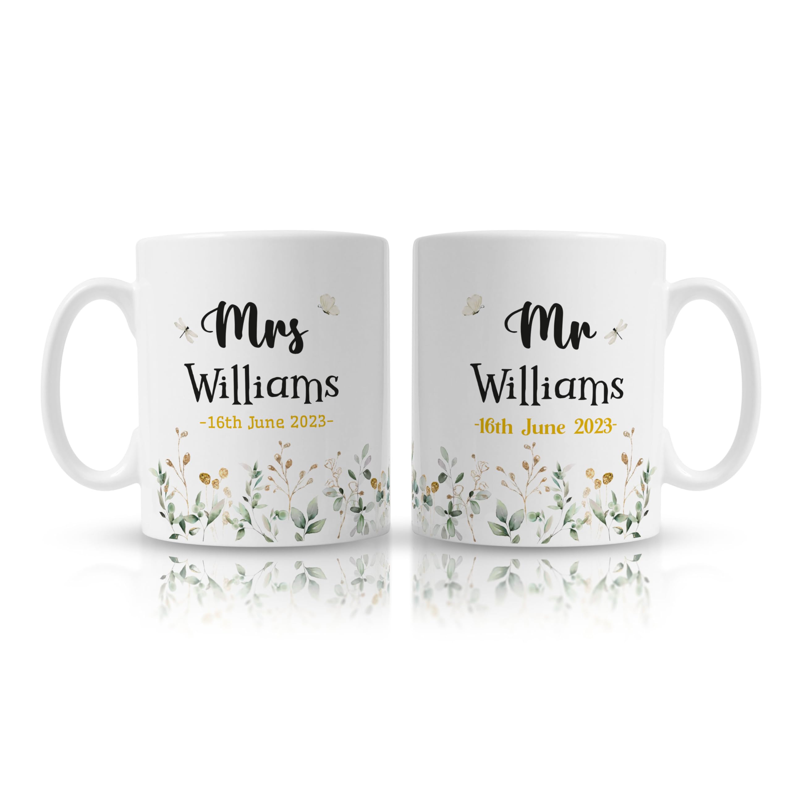 Pink Positive Personalised Mr & Mrs Mugs - Perfect Engagement Gifts, Wedding Presents, Couples Gifts | Mr & Mrs Lastname with Date