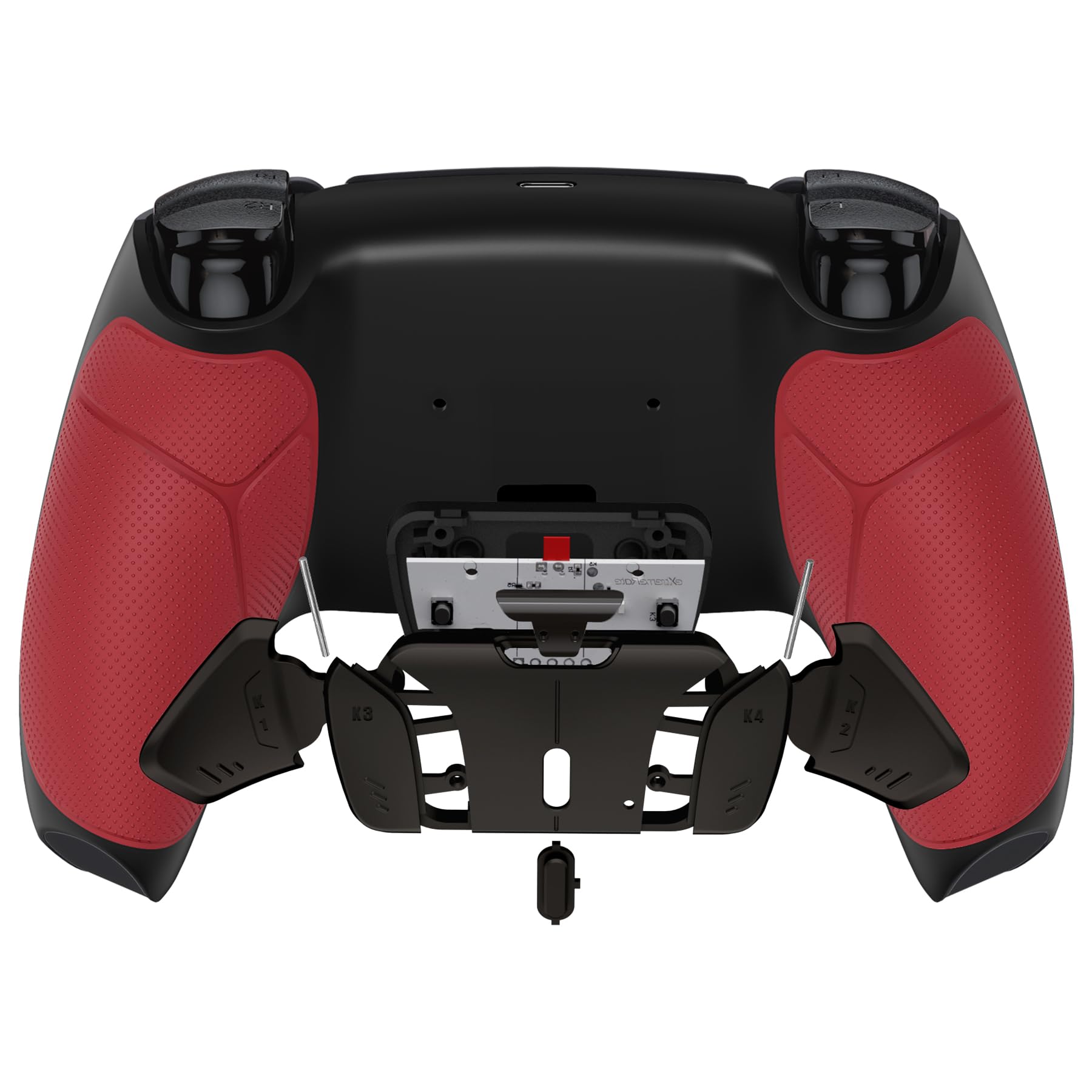 eXtremeRate Rise4 V3 Remap Kit Metallo per ps5 Controller BDM-030/040/050,Tasti Aggiuntivi Programmabili,Palette Back Button Paddles Cover Grip Gommato per ps5 Joystick-Nero Rosso