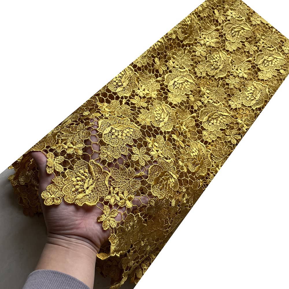 YQOINFKSYQOINFKS 5 Yards Sewing Fabric Textile Cord Lace Guipure Fabric Wedding Fabric Women Party Dress Mesh Lace Tissu Gold