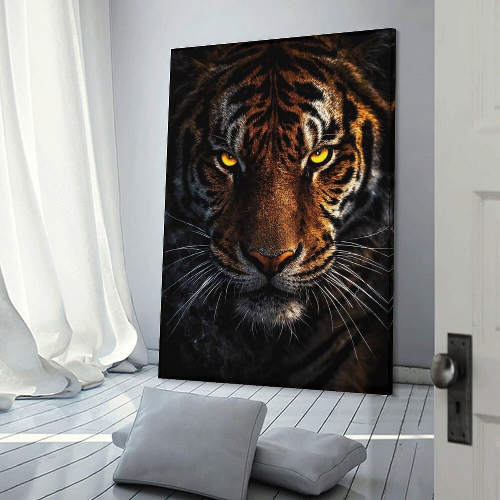 Junmoney Intense Tiger Portrait Canvas Wall Decor, 20x30inch(50x75cm), for Home Lounge, Bedroom Or Reading Nook, Modern Wall Decor for Cosy Interiors