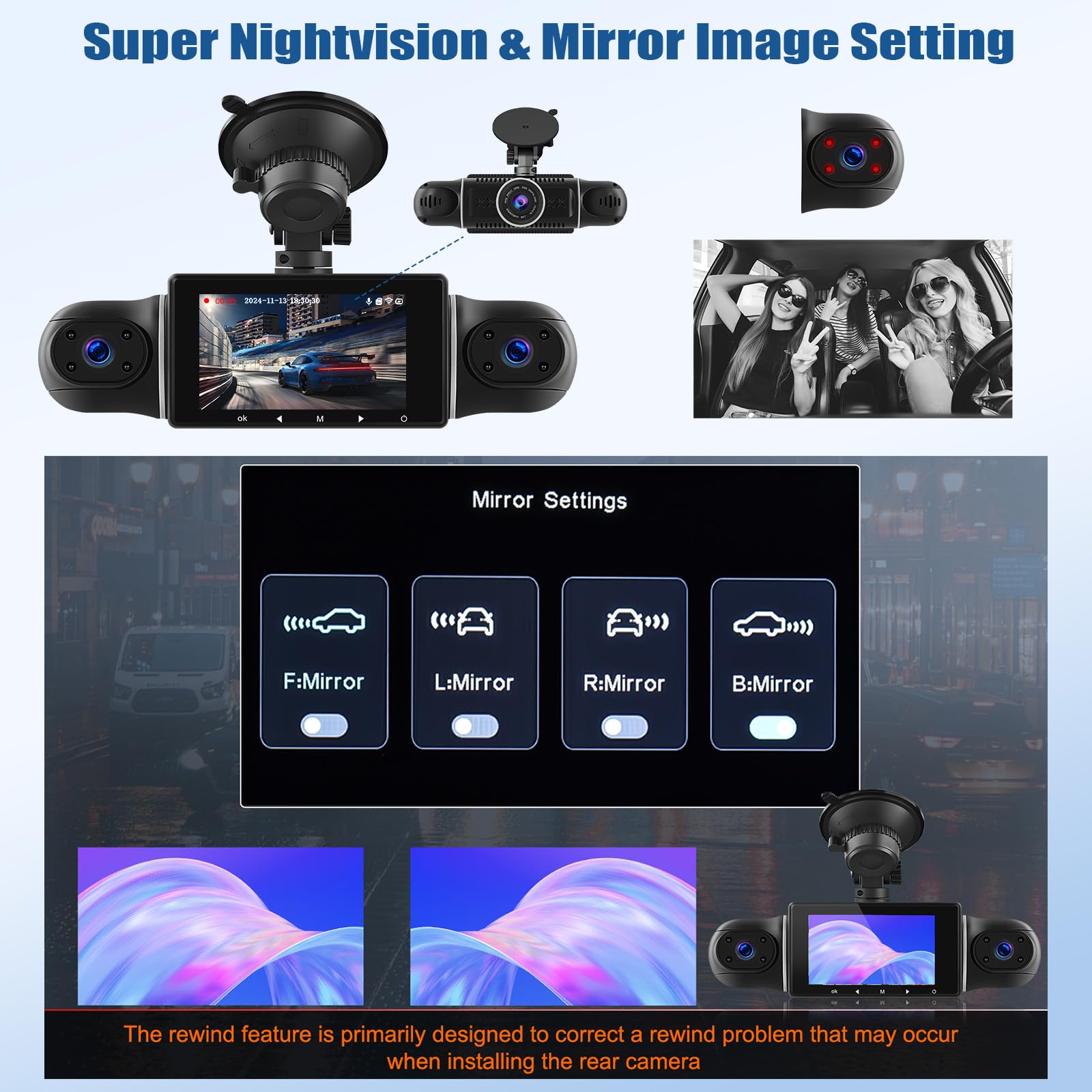 Kamera samochodowa CAMECHO z przodu i z tyłu z 4 kamerami szerokokątnymi FHD 1080P, 3-calowy ekran IPS Kamera samochodowa 360 ° z WIFI APP Night Vision G-Sensor 24H Nagrywanie + linia cofania