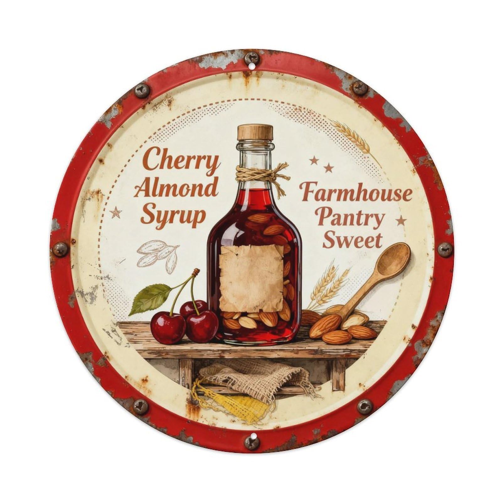 Cherry Almond Syrup Metal Tin Sign Plaque