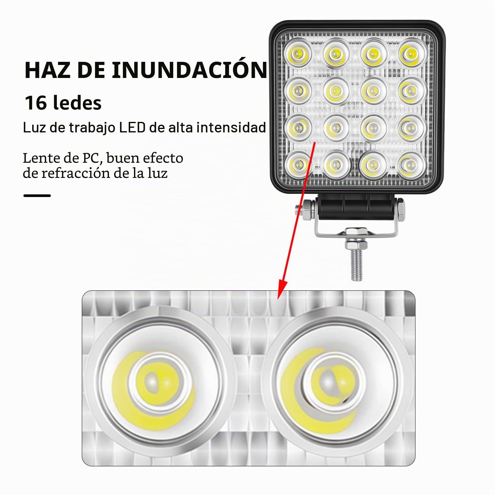 Willpower 2pcs Focos LED Tractor 48W Faro Trabajo Led 10cm Faros de Trabajo Luz Antiniebla Impermeable IP67 Inundación para Camiones Coche Off Road Todo Terreno Pickup ATV SUV Barco 12V 24V