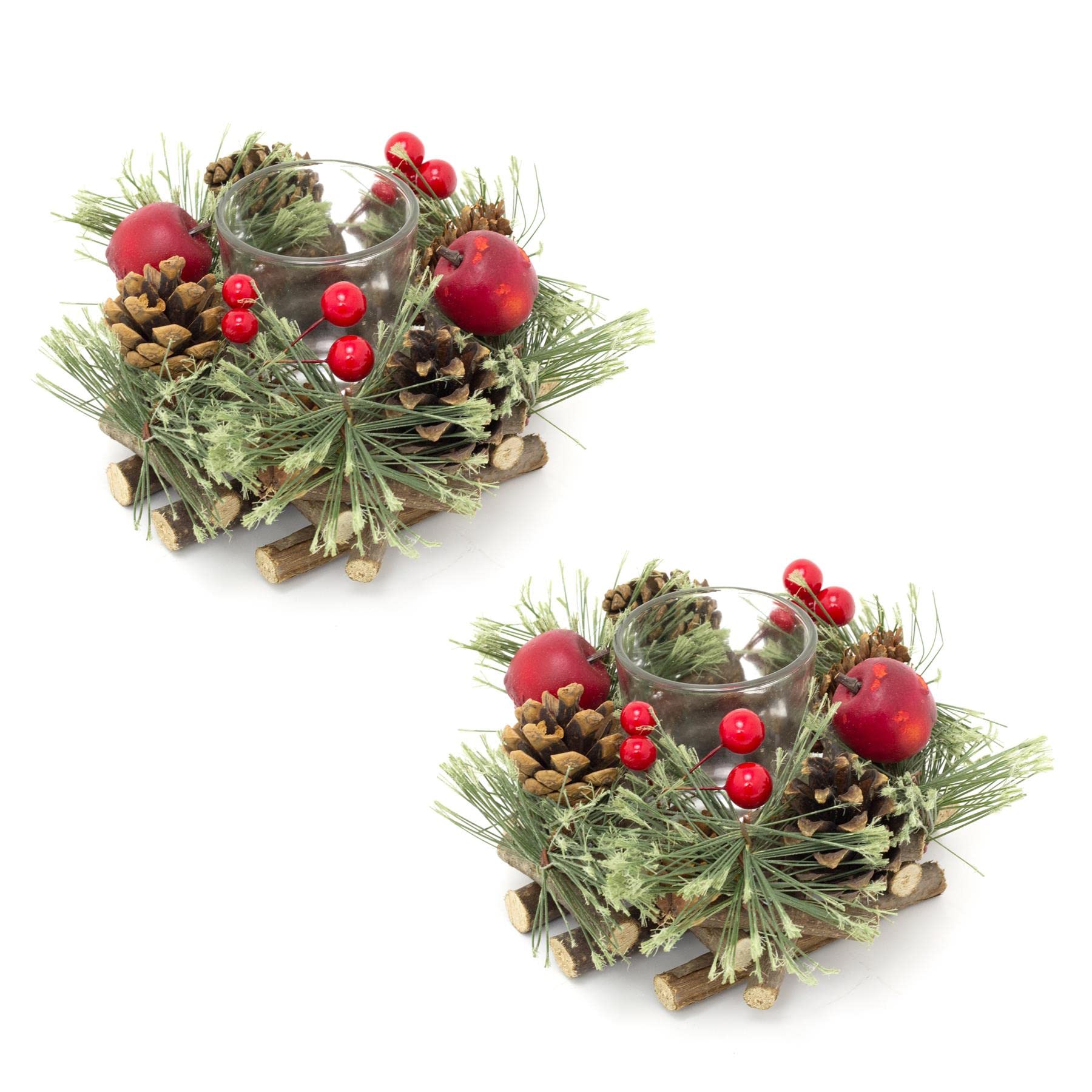 Carousel Home Pack Of 2 Handcrafted Christmas Candle Holders | Christmas Table Centrepiece Decorations | Tealight Holder Centrepiece For Dining Table