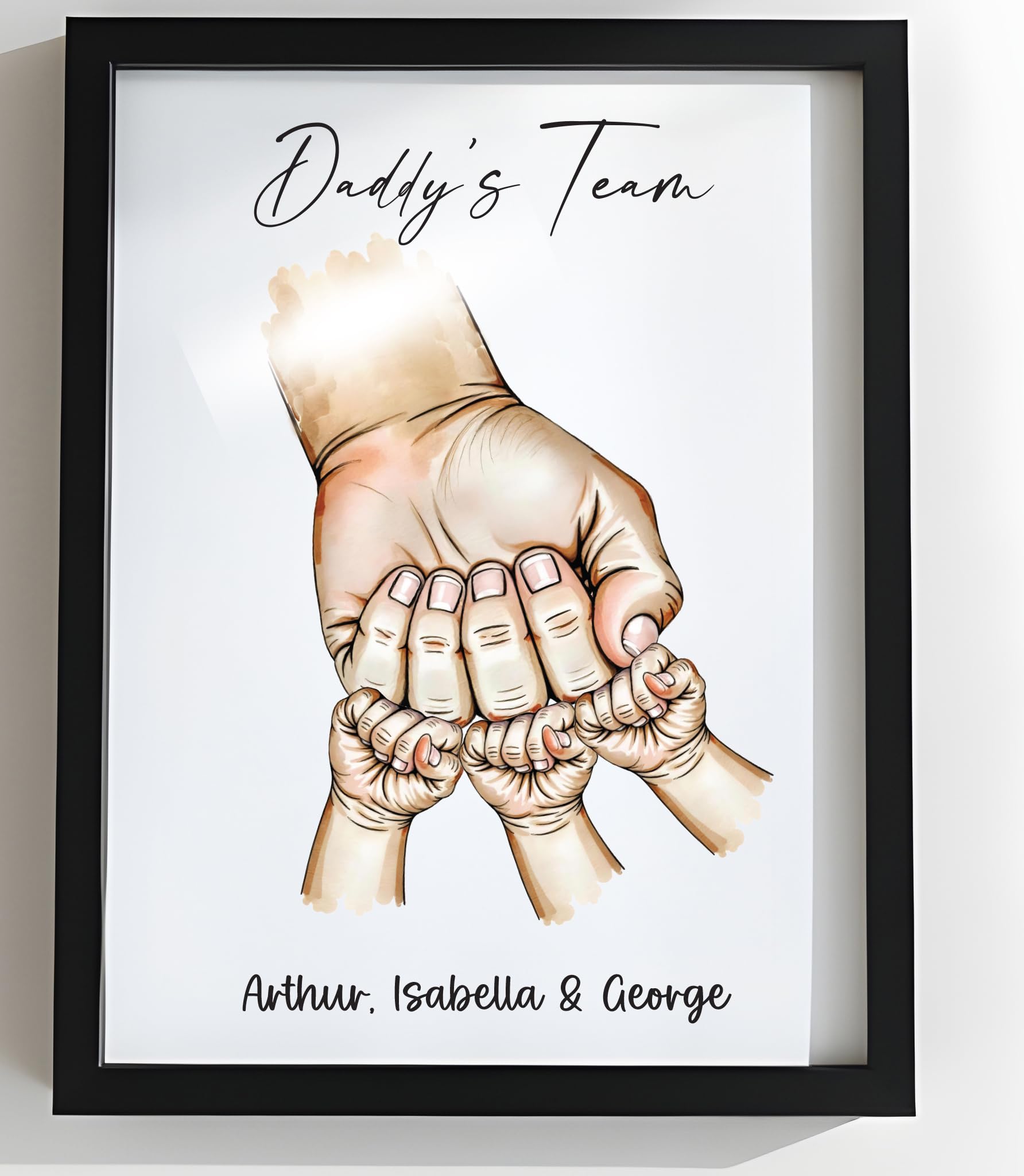 Star Online Personalised Fist Bump Daddy's Team Print Father's Day, Birthday Gift for Dad To Be, Daddy, Grandad Framed and Unframed A7,A6,A5, A4 Easy to Hang