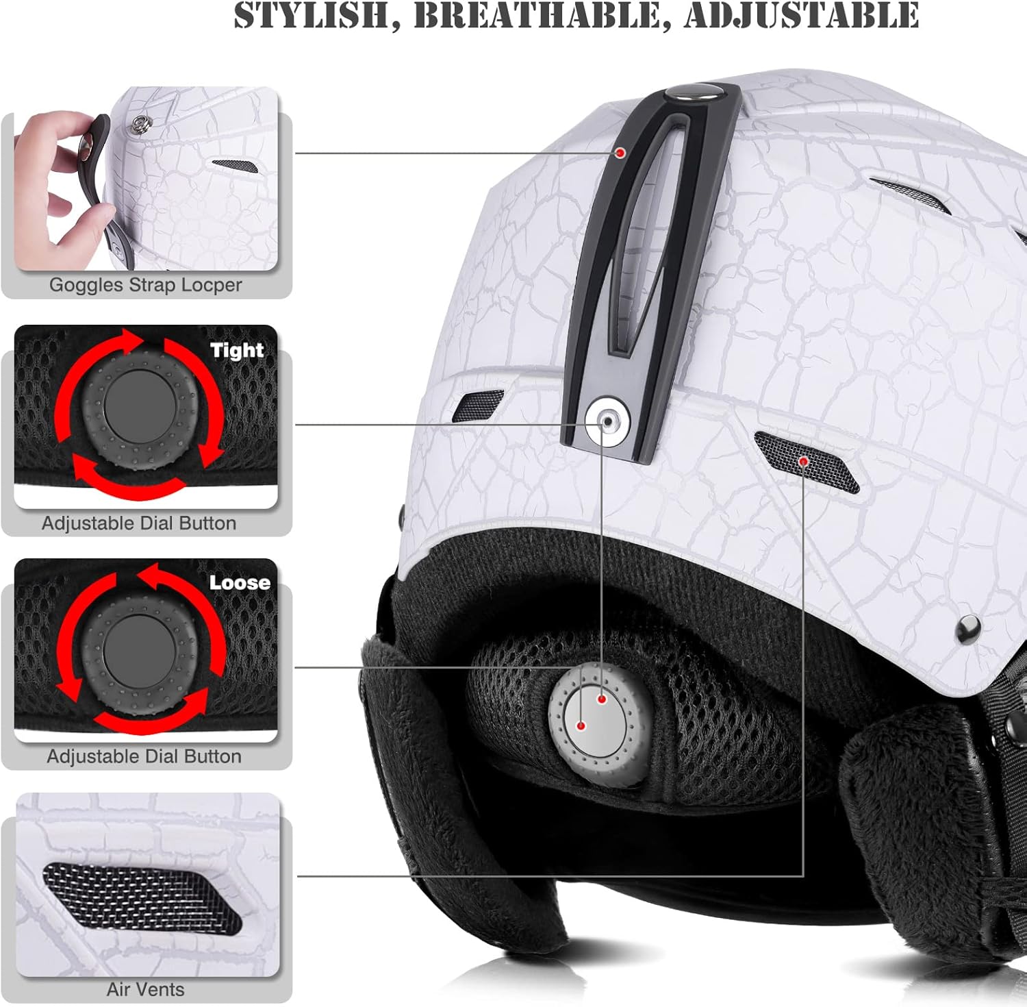 PHZ. Ski Helmet Snowboard Helmet for Youth Adults Performance Safety w/Active Ventilation, Dial Fit, Goggles Compatible, Removable Fleece Liner and Ear Pads Snow Sport Helmets : Sports & Outdoors