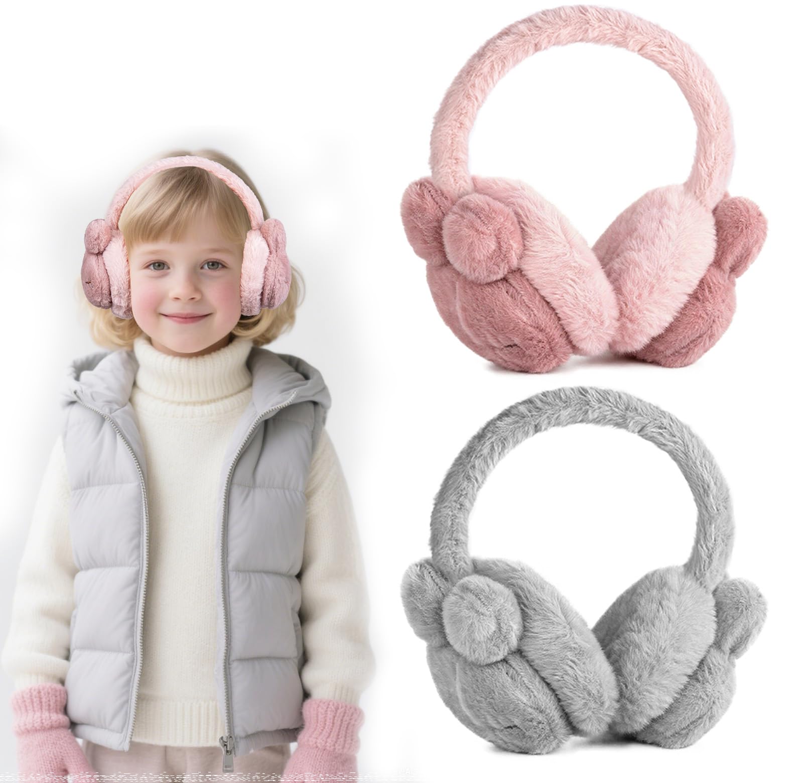 2er-Pack Kinder Warme Ohrenwärmer, Winter Plüsch Ohrenschützer Verstellbarer Outdoor Ohrenschützer