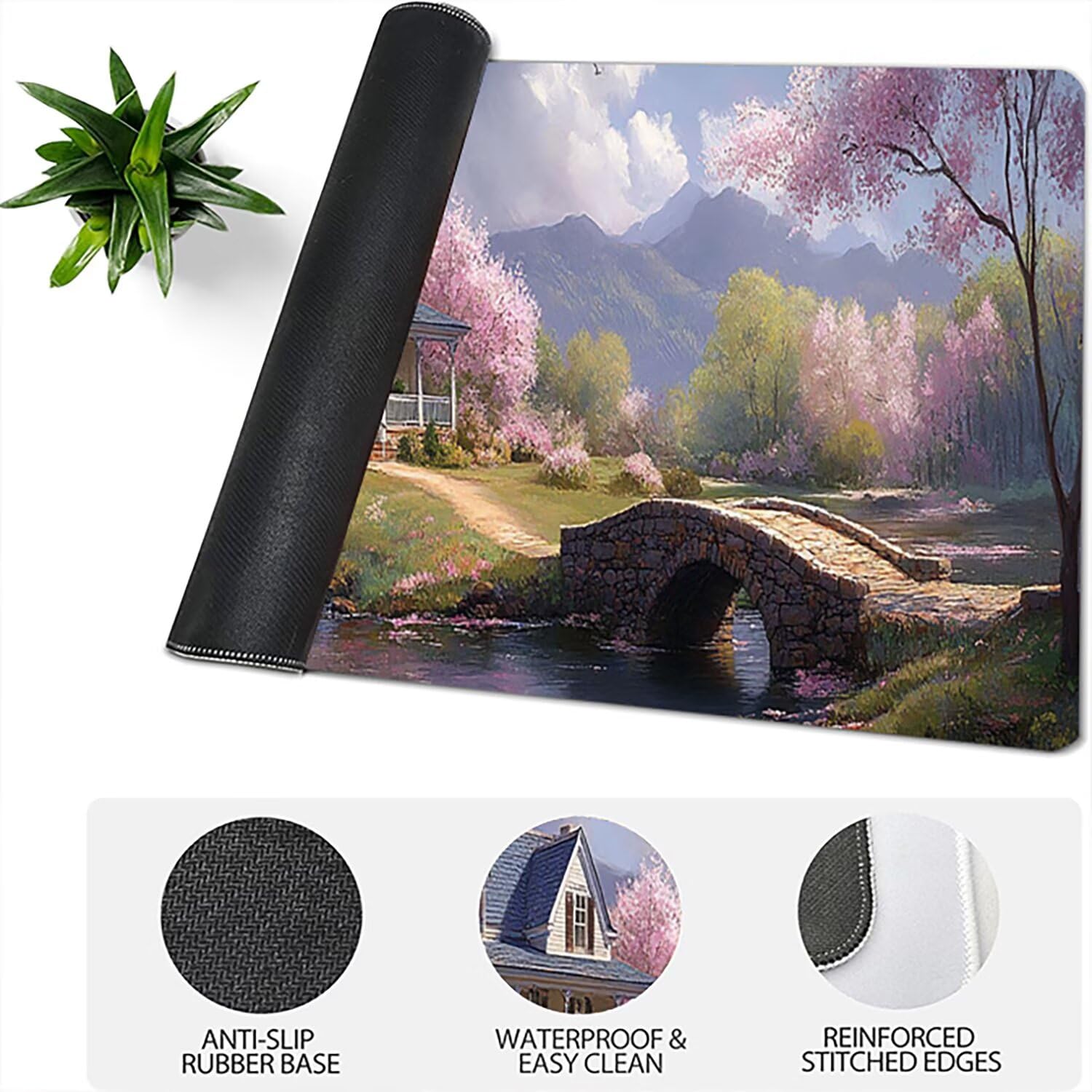 Podkładka pod mysz Lejnlnng XXL - 120x60cm - kwiaty wiśni duży gracz podkładka pod mysz, krajobrazowa antypoślizgowa gumowa mata na biurko, wodoodporna podkładka pod mysz o wysokiej precyzji i