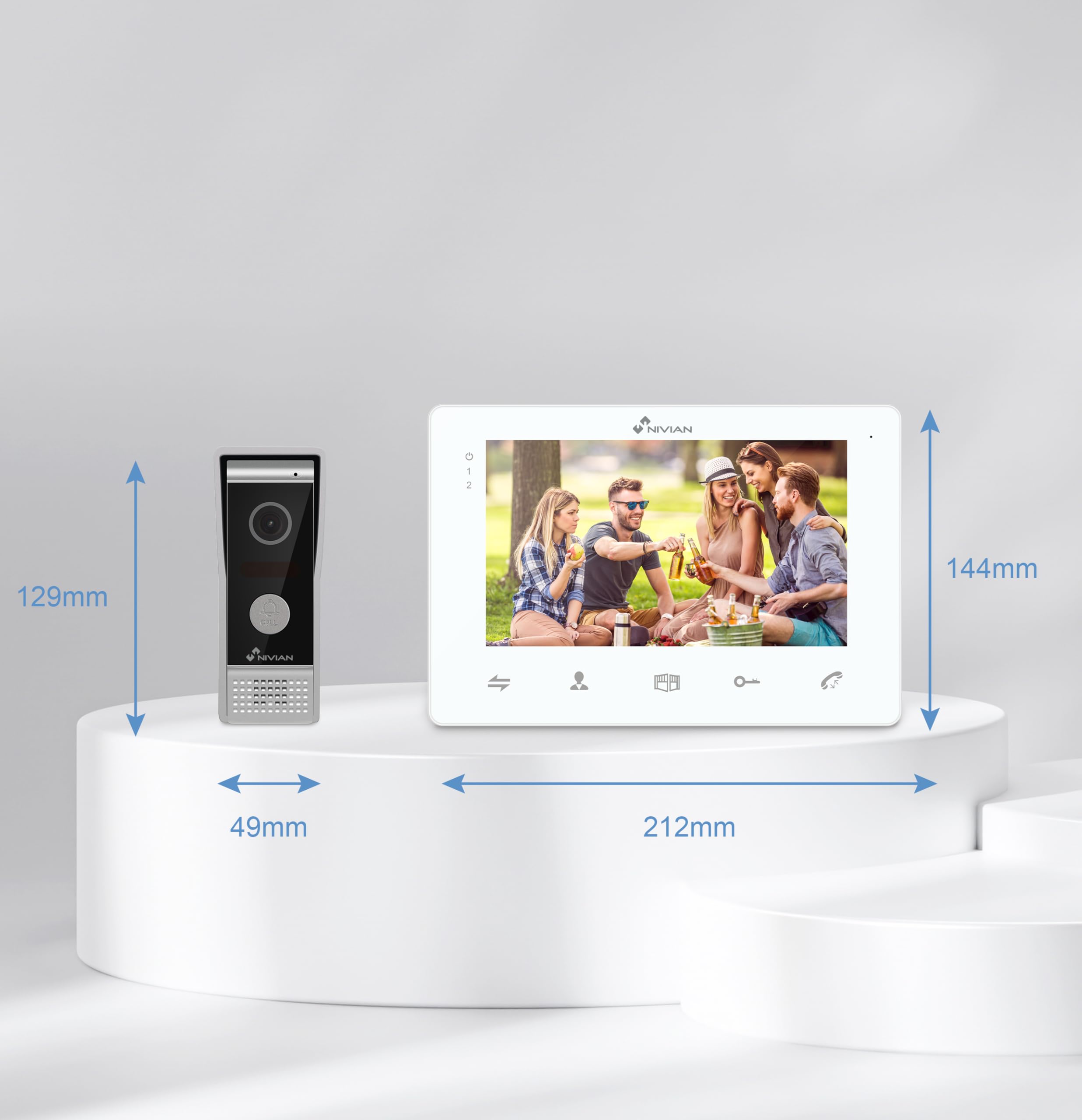 NIVIAN Videoportero 2 Hilos Analógico con Monitor 7” HQ Pantalla Interior con Audio Bidireccional | Placa Exterior IP65 Antivandálica con Visión Nocturna, Abrepuertas Eléctrico. Smart Security