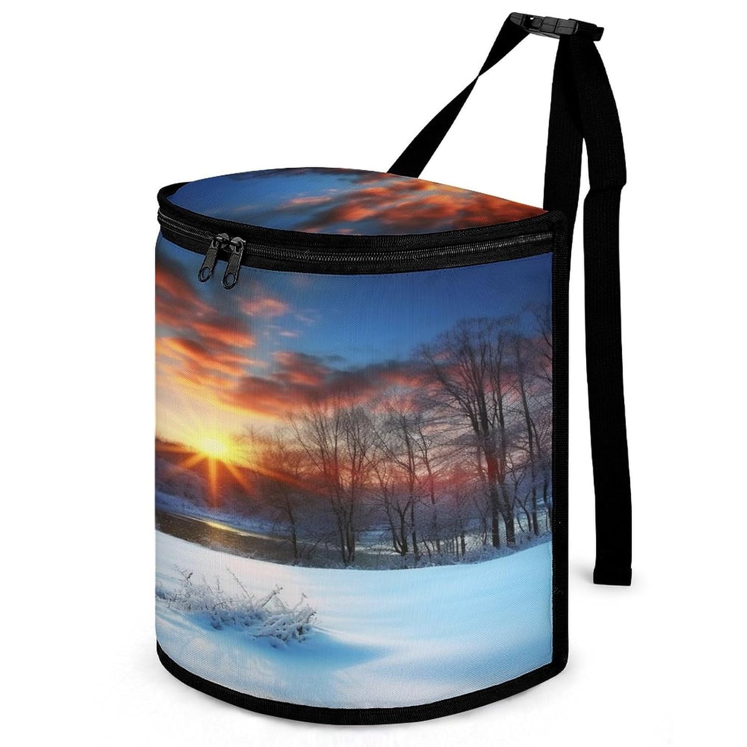 Winter Sunrise Sunset Landscape Car Trash Can with Lid, Hanging Garbage Can, Collapsible, Leak-Proof Car Trash Container Bag for SUV,Truck, Van