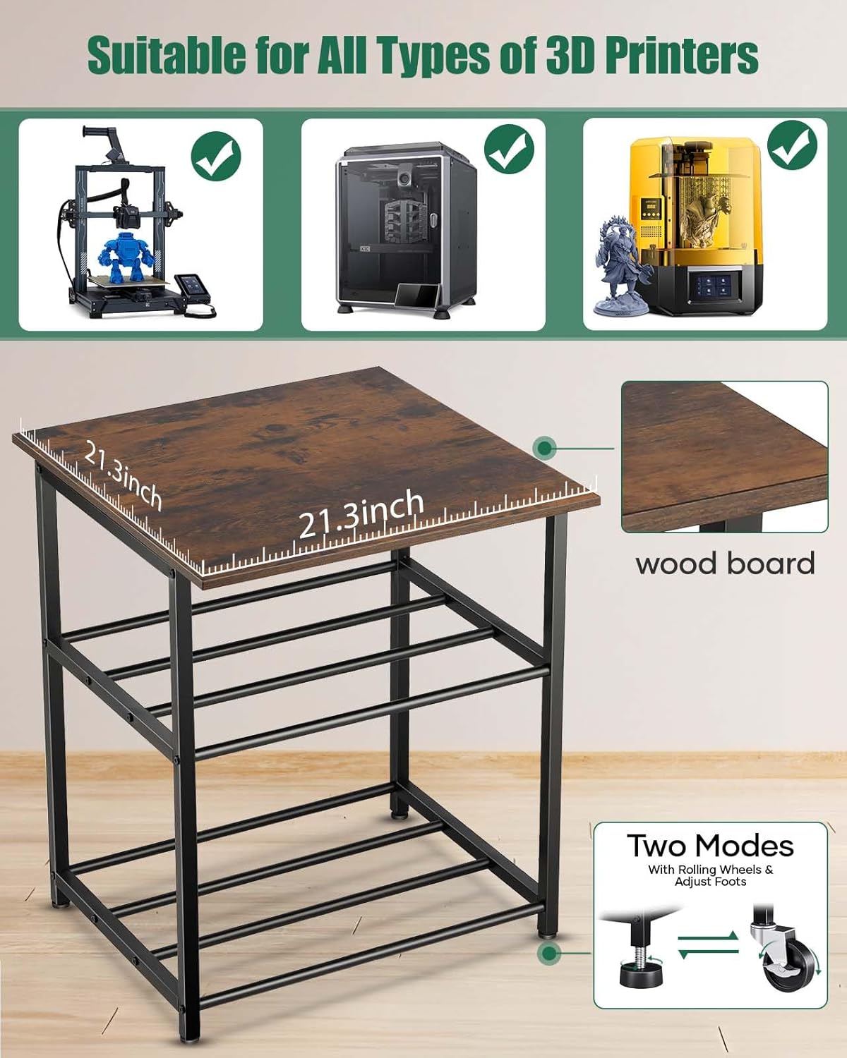 AHOWPD 3D Printer Stand with Filaments Storage - 3D Printer Table Filament Storage Rack Heavy Duty 3D Printer Cart Desk with Wheels for Workshop Studio Office - Image 2