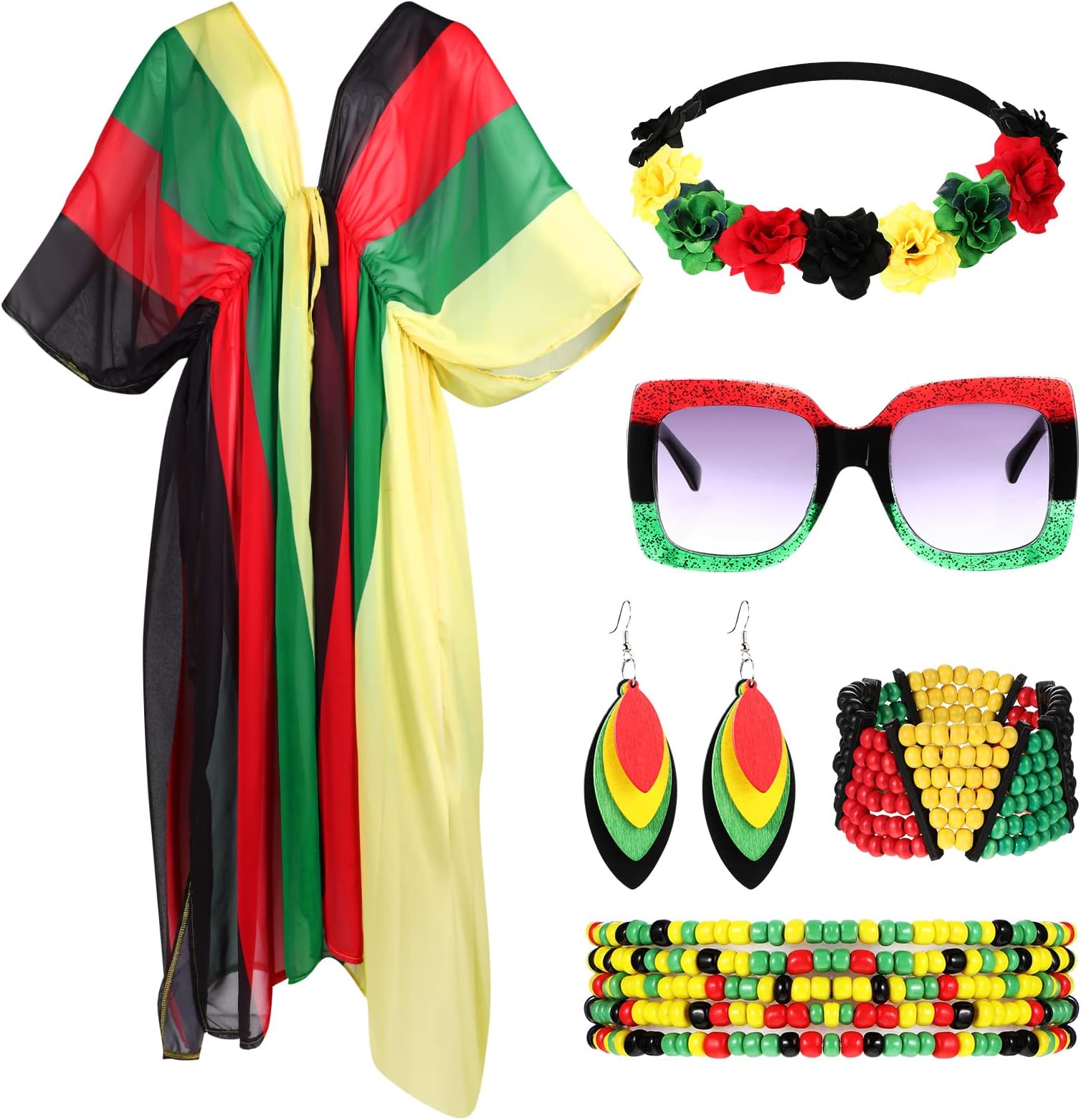 6 Pack Jamaica Swimsuit for Women Rasta Outfits African Accessories Bikini Cover Up Jewelry for Summer