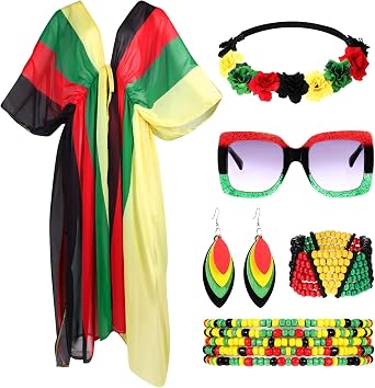 6 Pcs Jamaica Outfit for Women Rasta Outfit Women Jamaica Beach Accessories African Bikini Cover up Jewelry Summer