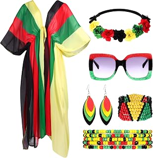 Hercicy 6 Pack Jamaica Swimsuit for Women Rasta Outfits African Accessories Bikini Cover Up Jewelry for Summer