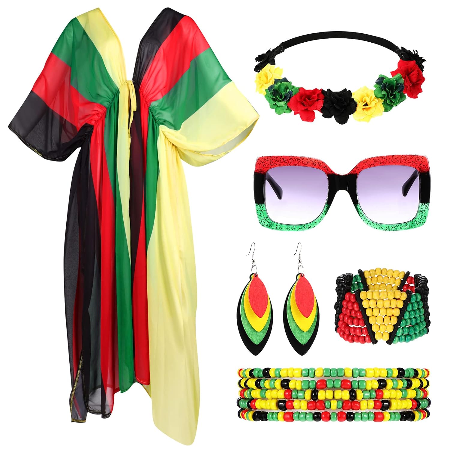 Hercicy 6 Pack Jamaica Swimsuit for Women Rasta Outfits African Accessories Bikini Cover Up Jewelry for Summer - Review, Price and Buying Guide
