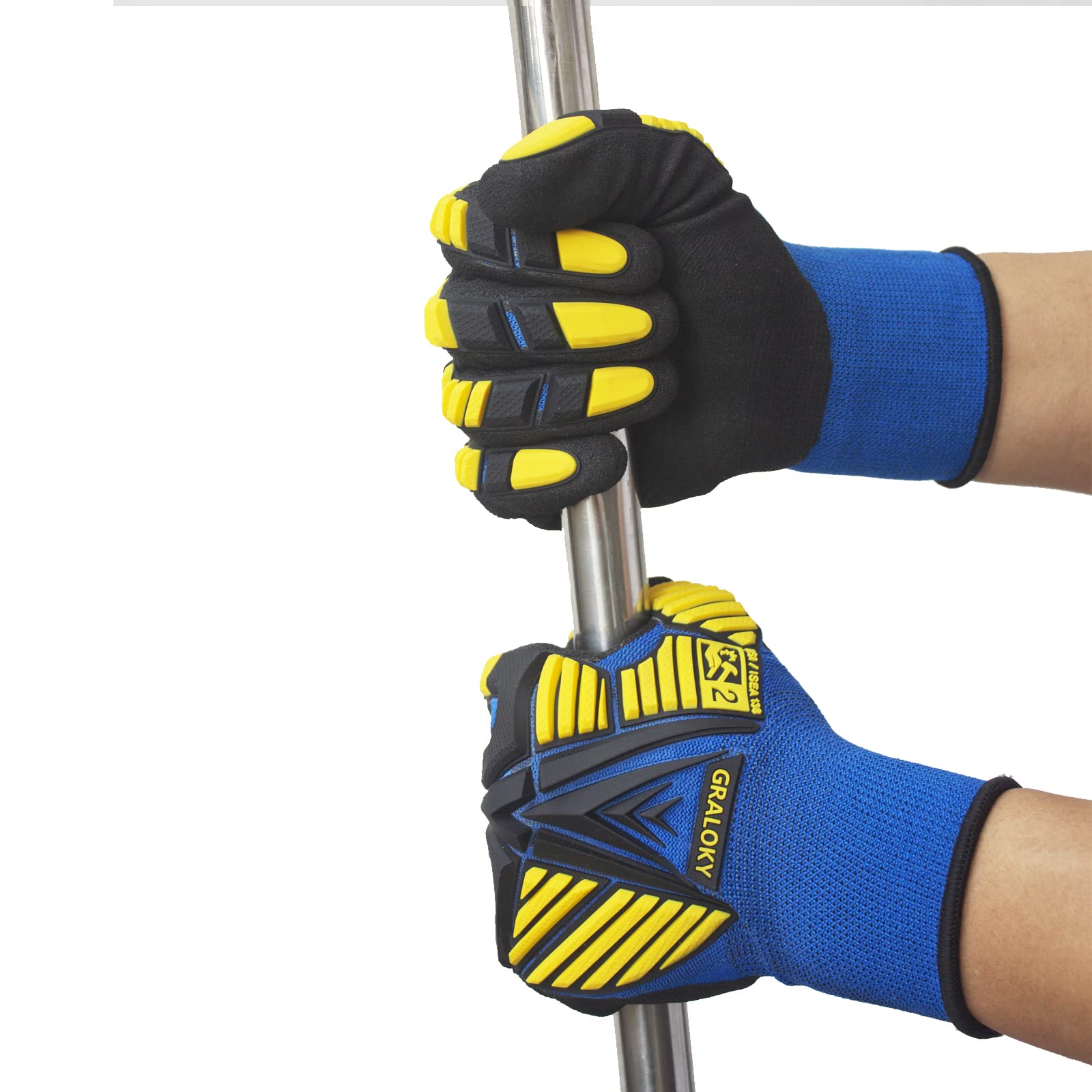 Lot de 3 paires de gants de travail résistants aux chocs en caoutchouc pour homme et femme - Paume en nitrile - Gants anti-coupures pour écran tactile - Résistants aux coupures