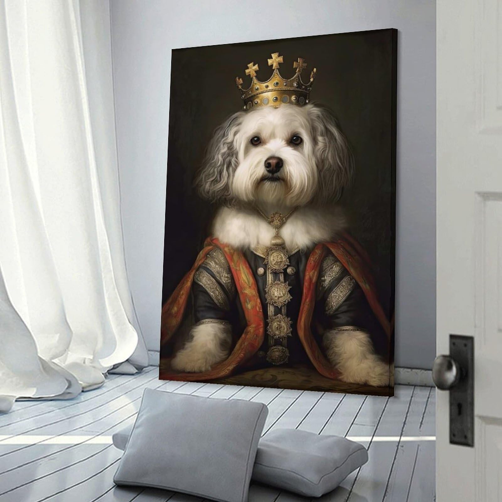 Junmoney Canvas Wall Art Havanese The King, 24x36inch(60x90cm), for New Homes, Bedrooms Or Workspaces, Canvas Artwork with Gifting Potential