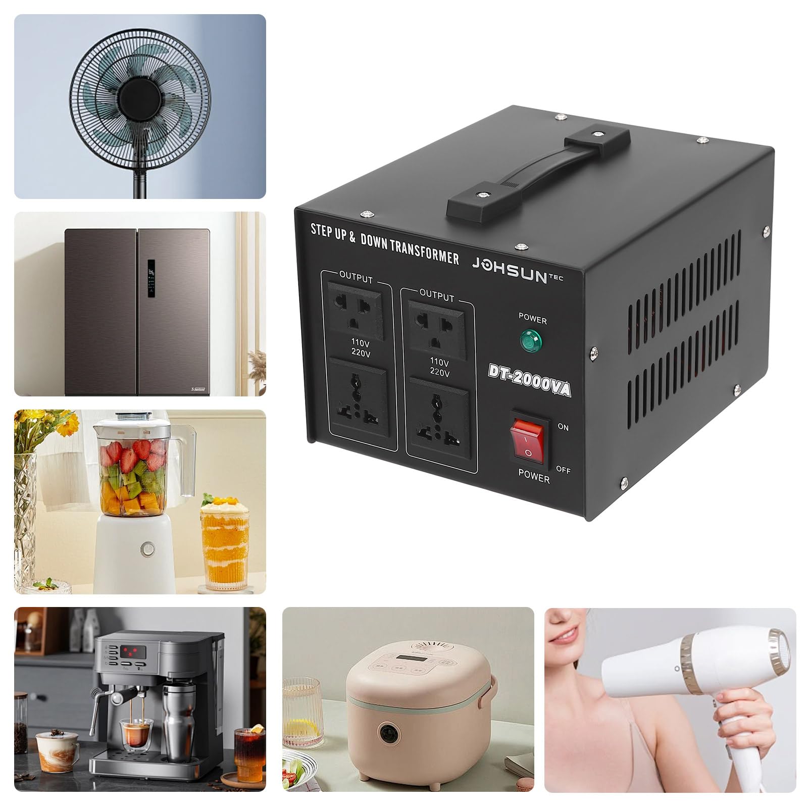 Trasformatore di tensione da 2000 W, conversione bidirezionale, diverse modalità di uscita con maniglia, tensione di uscita di ingresso 220 V/110 V, utilizzato per elettrodomestici