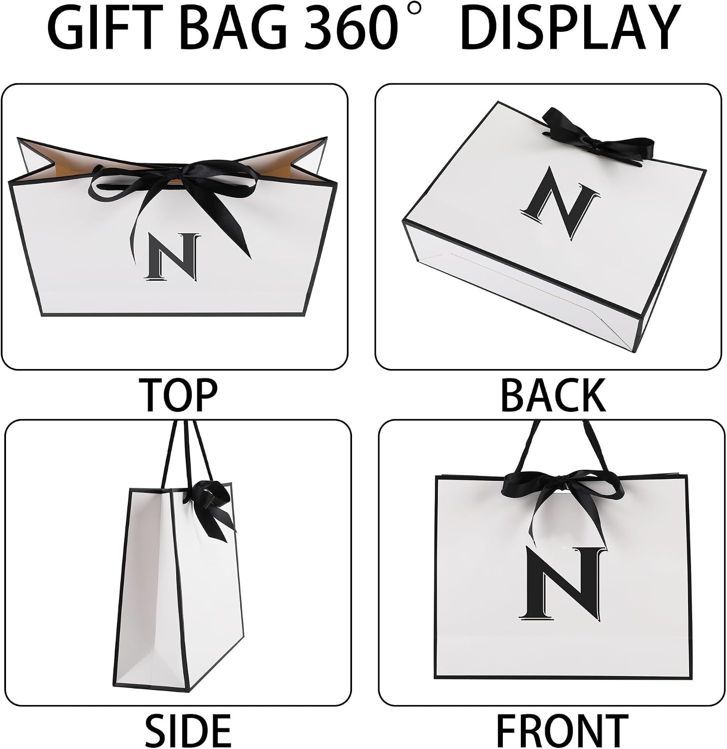 STOBOCTER Initial Gift Bags with Handles and Bow Ribbon 12.6"x10" Personalized Letter Gift Bags Birthday Gift Bag for Women Men Reusable Gift Wrap Bag for Mothers Day Wedding Graduation (N-Medium) image 3