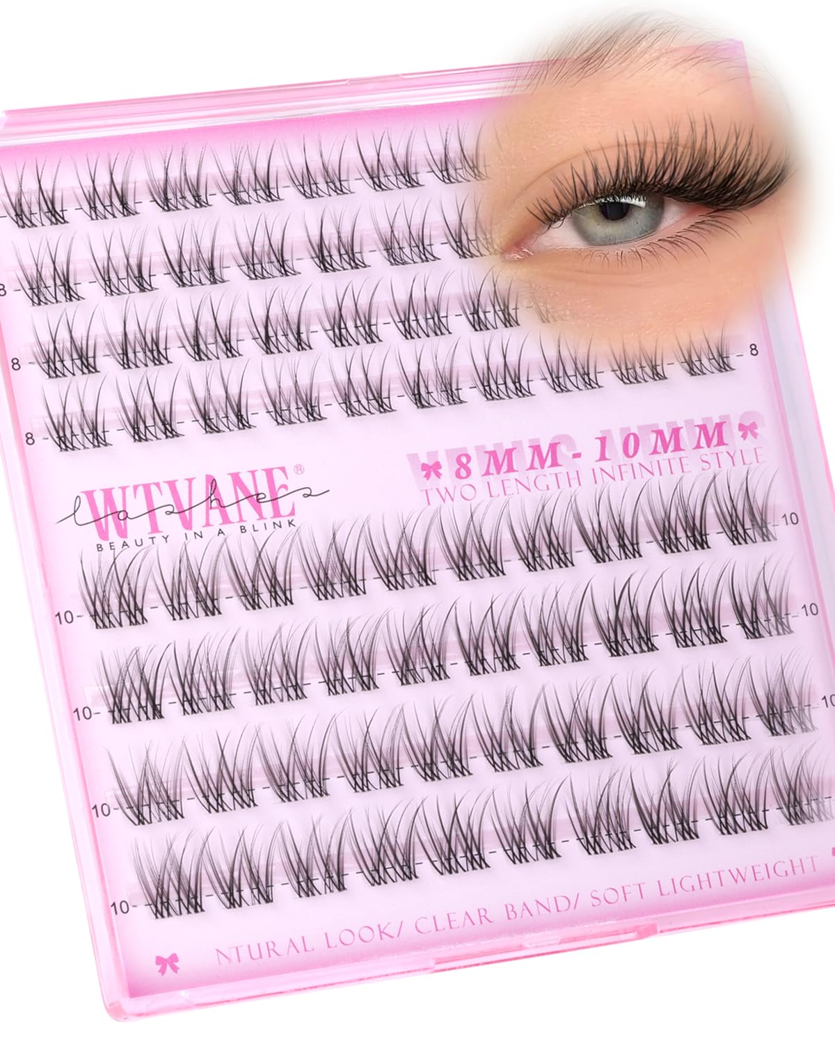 Photo 1 of **missing a few lashes**Wtvane Wispy Lash Clusters Short Cluster Eyelash Extensions 8-10mm Natural Lash Extensions Soft Clear Band Lashes Clusters C-Curly Individual Lashes Natural Lash Extensions Look Glasses Friendly
