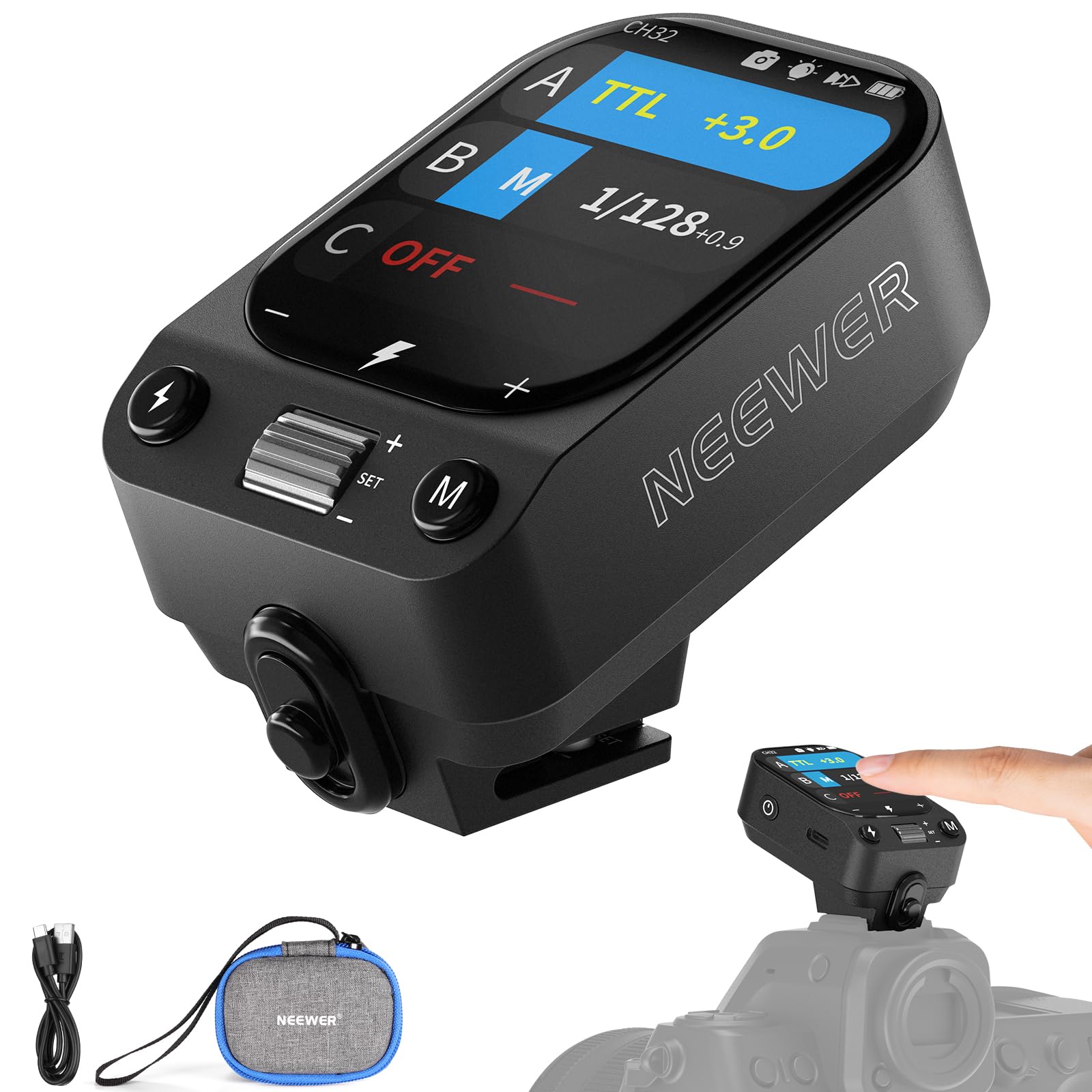 NEEWER QZ-N 2.4G TTL Wireless Flash Trigger Compatible with Nikon Z9 Z8 Z6II Z7II Z5 Z50 D850 D3500 D7500 Cameras, Touchscreen Flash Transmitter, 1/8000s HSS, 1000mAh Battery/CM Switch