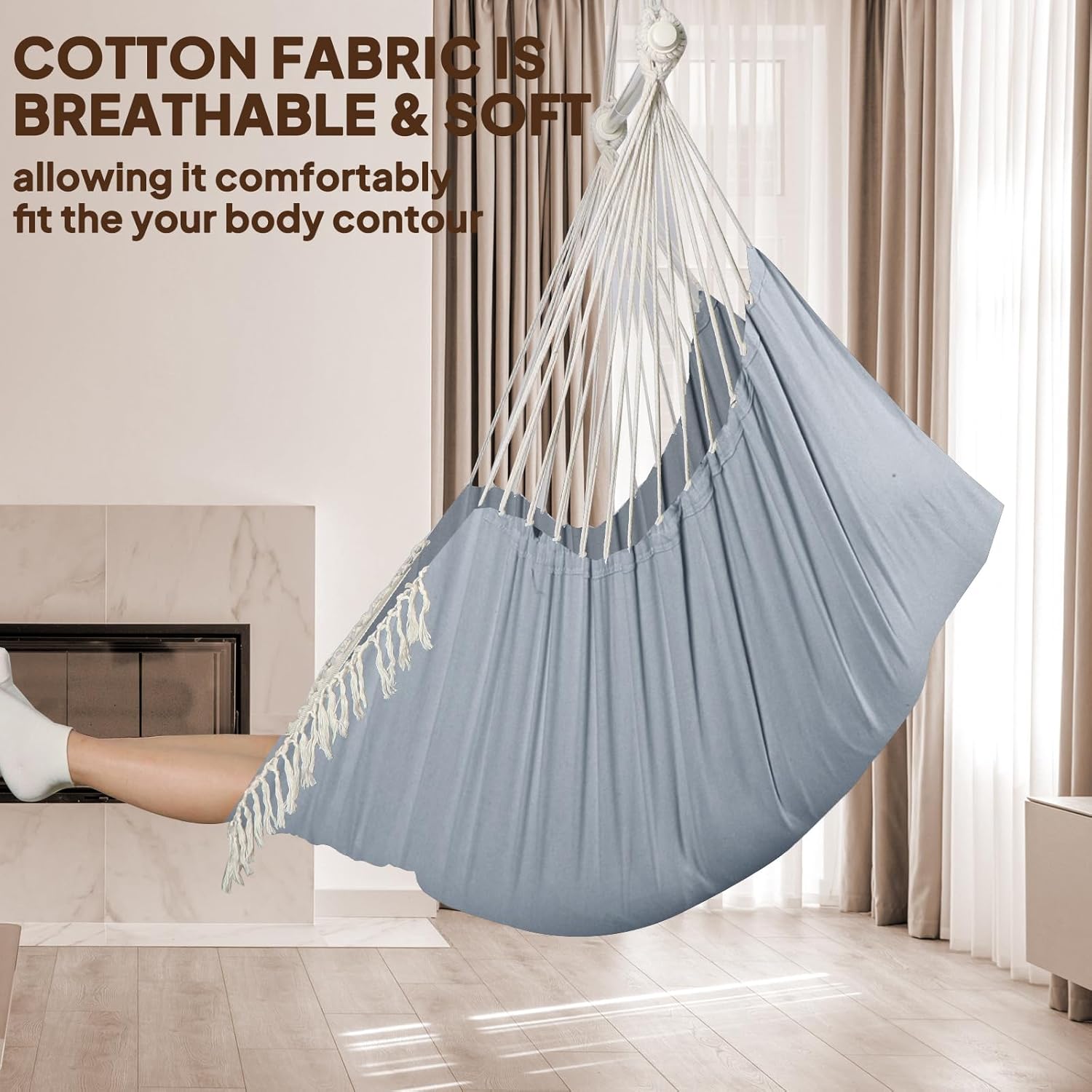 Chihee Hammock Chair 4.9ft x 3.9ft Max 500 Lbs Widen Hanging Swing 2 Cushions Included Metal Spreader Bar with Anti-Slip Grooves Portable Comfy Hanging Chair Side Pocket Bohemian Chair Indoor Outdoor