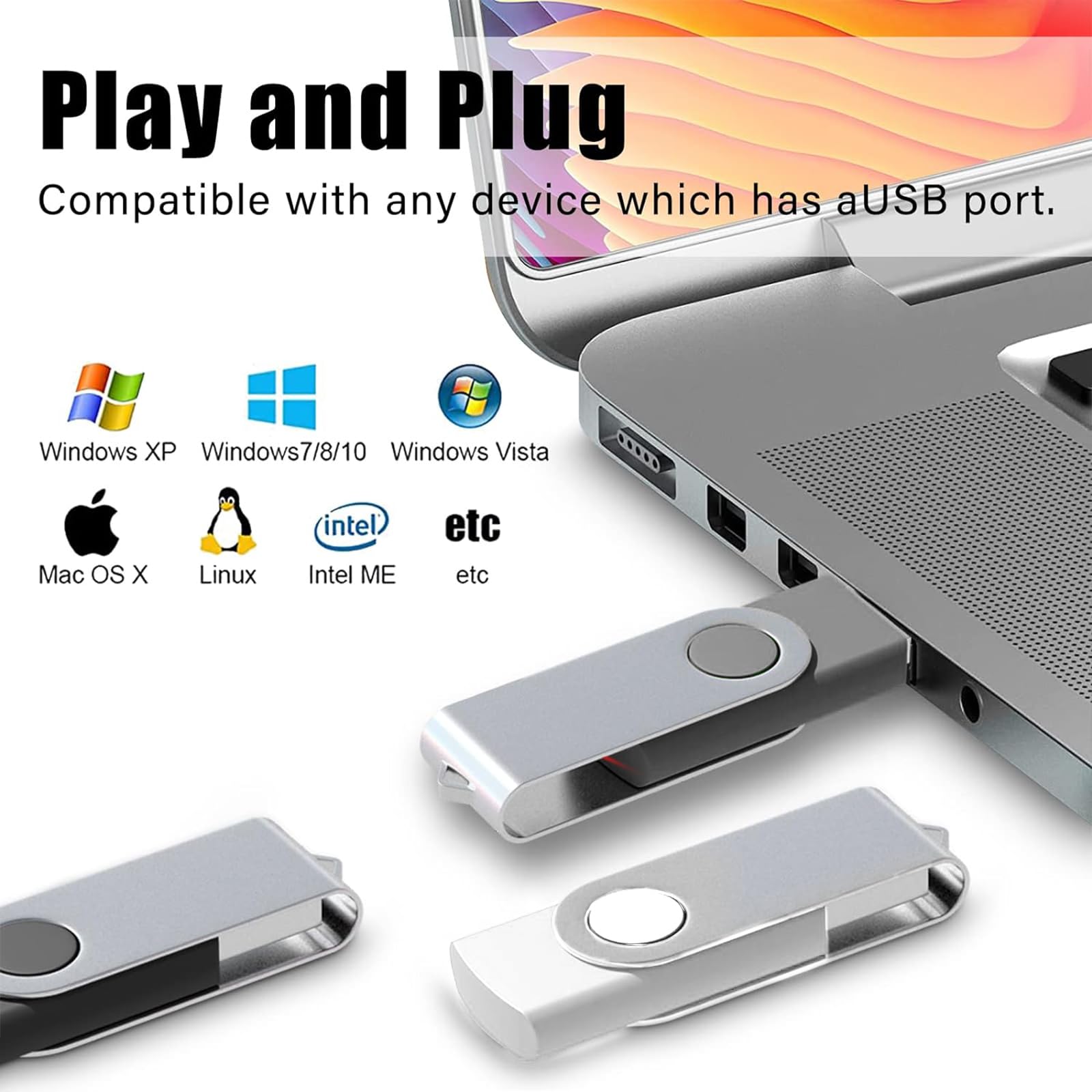 16GB Memory Stick 3 Pack, KROCEUS USB Flash drive 2.0 Swivel Thumb Drives Data Storage Jump Drive Zip Drive USB Sticks External Devices with Led Indicator and Lanyard — view 2