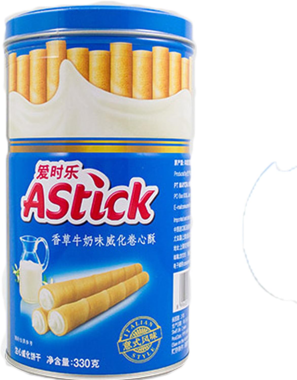 Instant snack from Indonesia Astick wafer stick can package vanila milk flavor 10.5oz