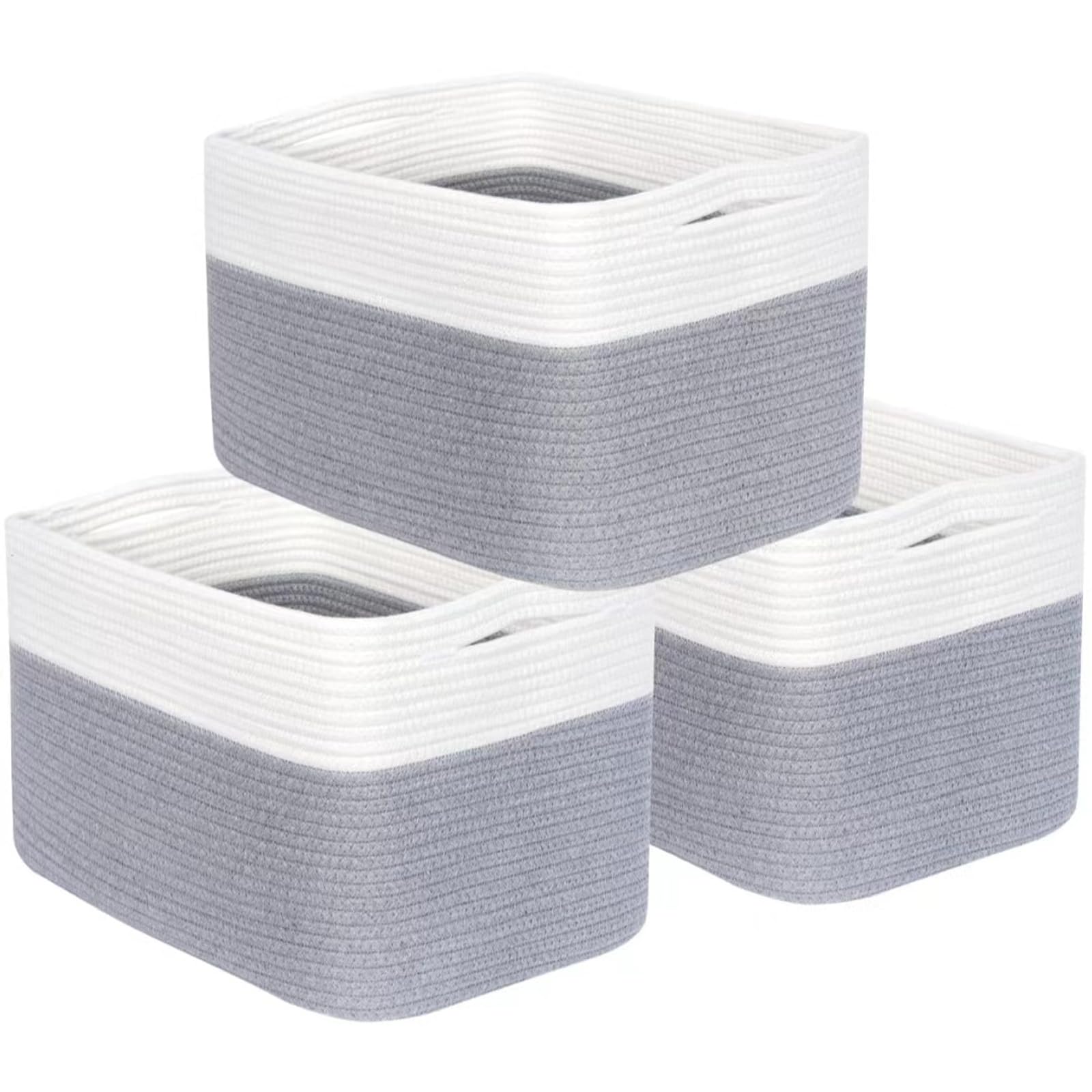 Dntorx 3Pcs Woven Storage Basket Cotton Rope Shelf Basket Gray