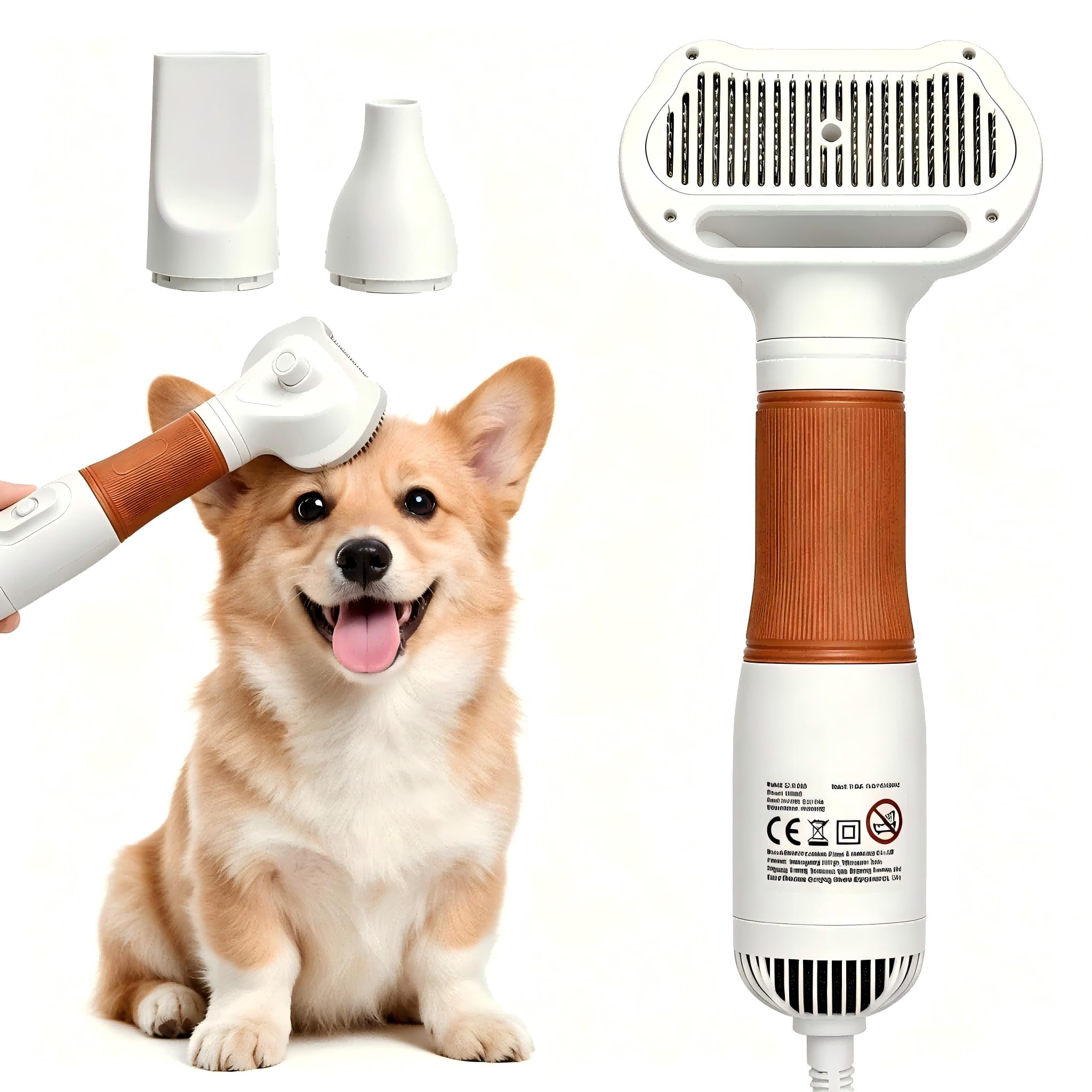 Spazzola per capelli per cani 3 in 1 con spazzola districante – calore regolabile per pelli sensibili, protezione contro il surriscaldamento, strumento leggero portatile per toelettatura per razze di