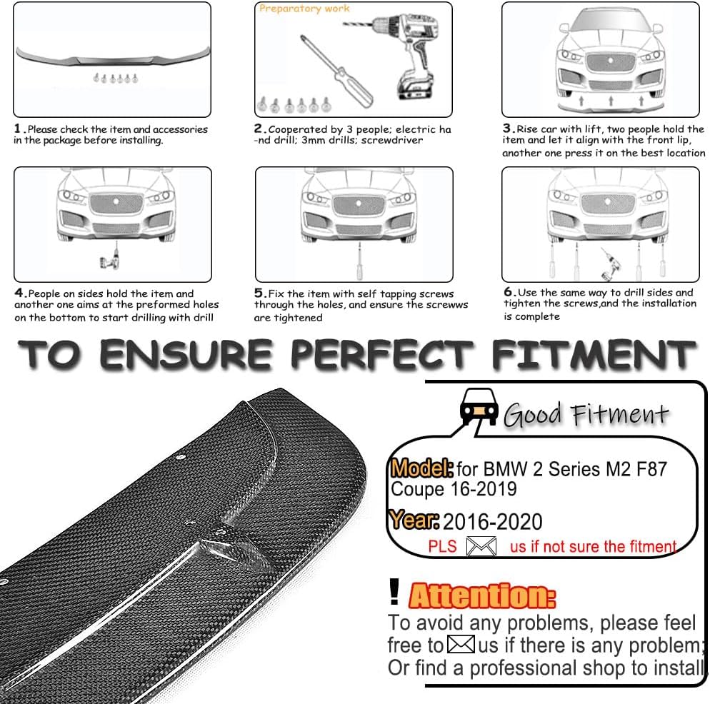 F87 Dry Carbon Fiber Front Bumper Lip Fits for BMW 2 Series F87 M2 Coupe 2016-2020 Chin Spoiler Splitter Protector Factory Outlet(Not for M2 Compertition)