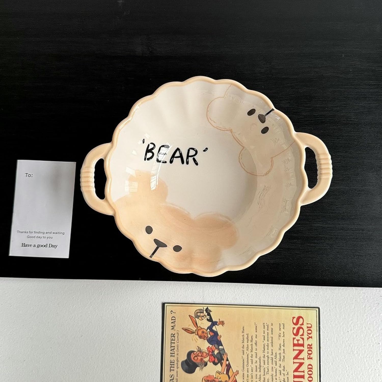 Ceramic cartoon cute bear dishes home exquisite high temperature resistant -8-inch ear lace bowl