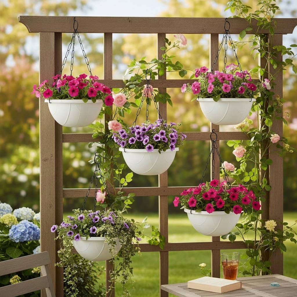 Tim Tim Agro White Hanging Planter Basket - 10 Inch Indoor Outdoor Flower Pots, Plant Containers with Drainage Hole, Plant Pot for Hanging Plants, Pack 2 2