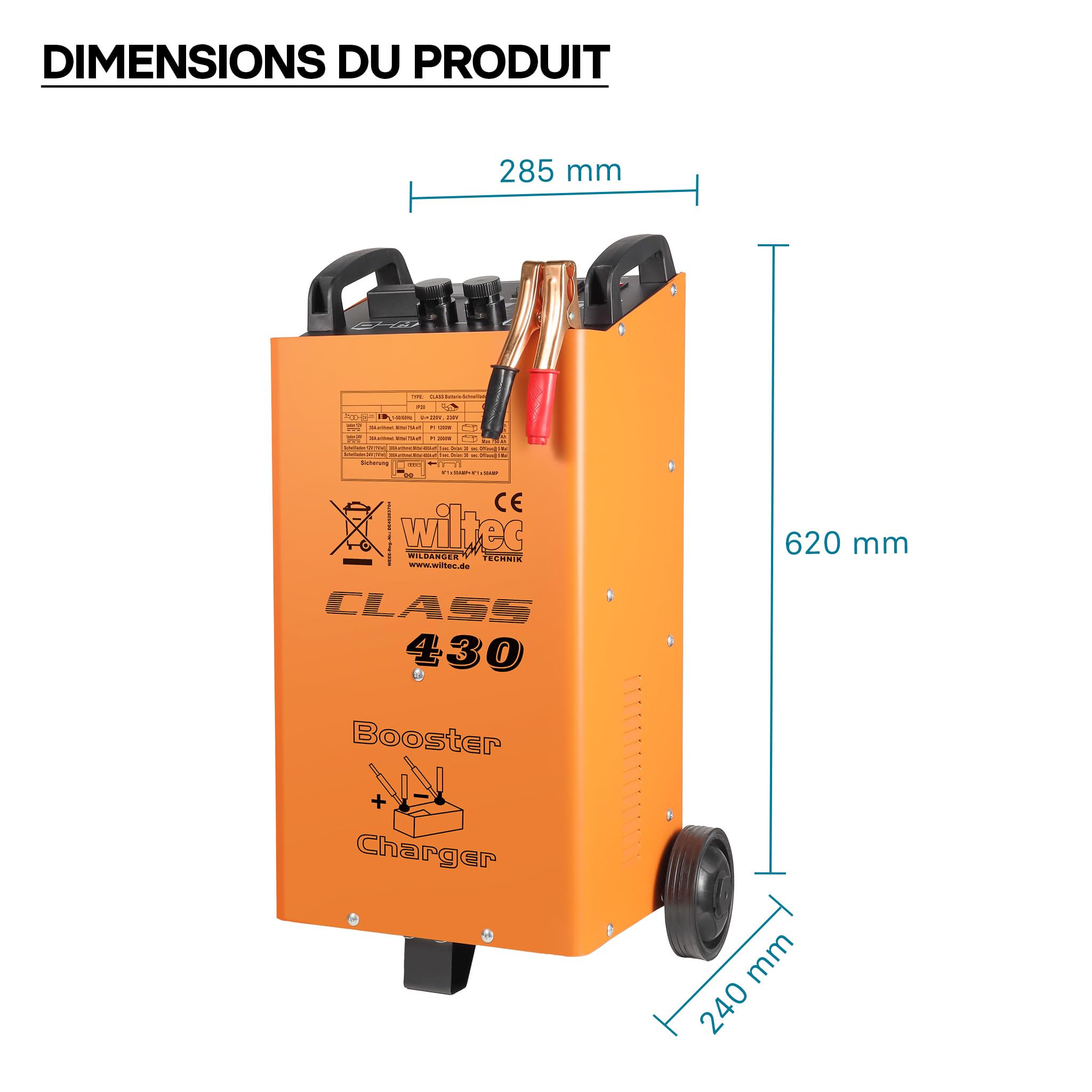 Wiltec Boost 430 Chargeur de batterie 12 V 24 V
