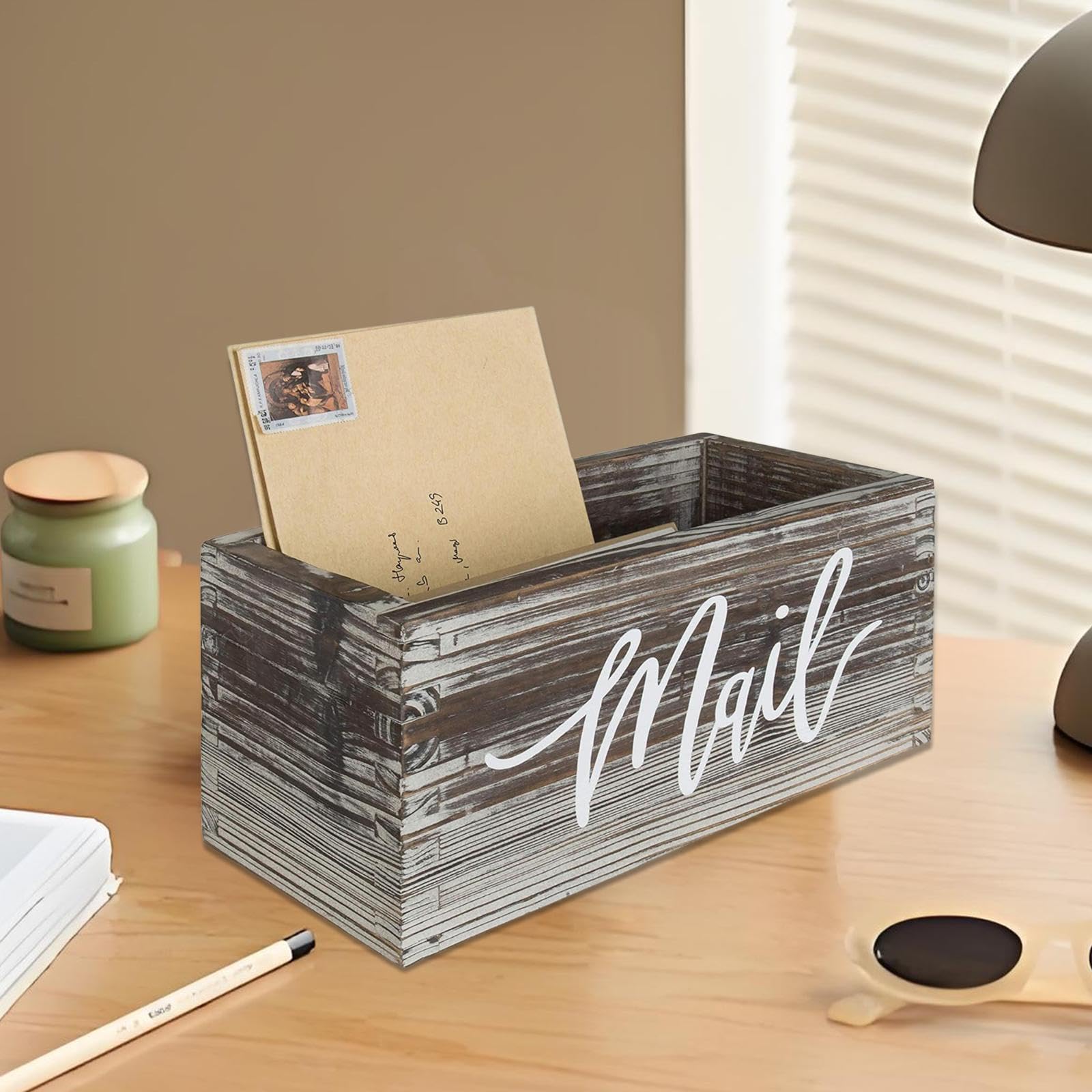 Colcolo Porte-courrier, organiseur de dossiers, porte-enveloppes en bois rustique compact, organiseur de lettres pour comptoir, clés, cahiers, bureau, A