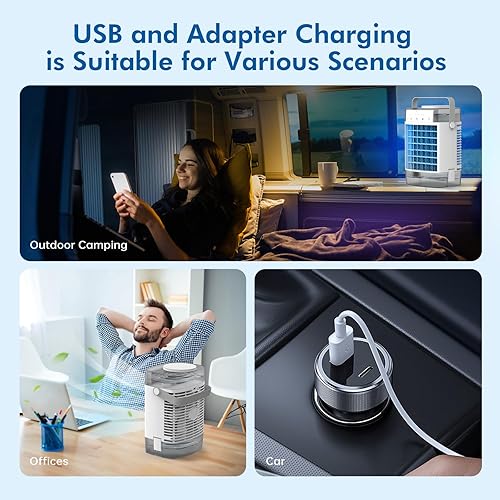 Miniatura 9 de Aire acondicionado portátil, unidad de CA pequeña de 3 velocidades, enfriador de aire evaporativo con función de temporizador, luz nocturna de 7