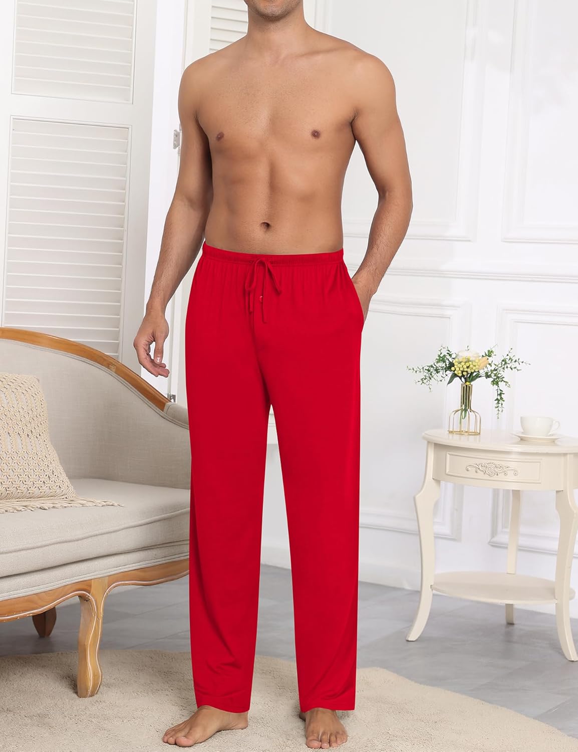 SWOMOG Mens Modal Pajama Pants Soft Lounge Pants Sleep Pj Bottoms with Button Fly & Drawstring & Pockets - Image 2