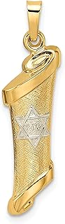 Bijou 14k Yellow Gold Textured Unisex Mezuzah with Star of David Pendant
