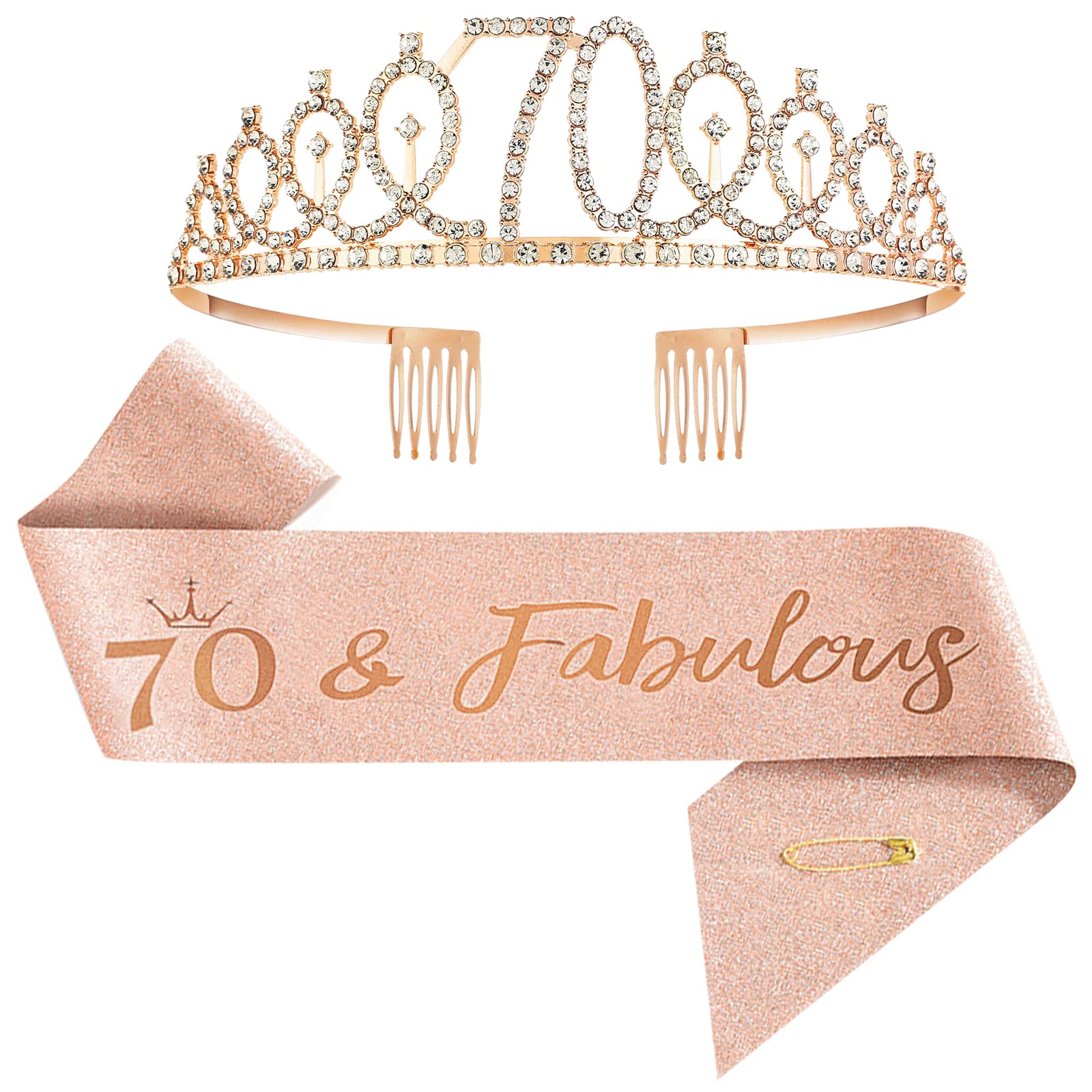 IRYNA Fascia e diadema per 70° compleanno, corona di cristallo e fascia 70 e favolosa fascia per donne, decorazioni per 70° compleanno, regalo di compleanno accessori per feste